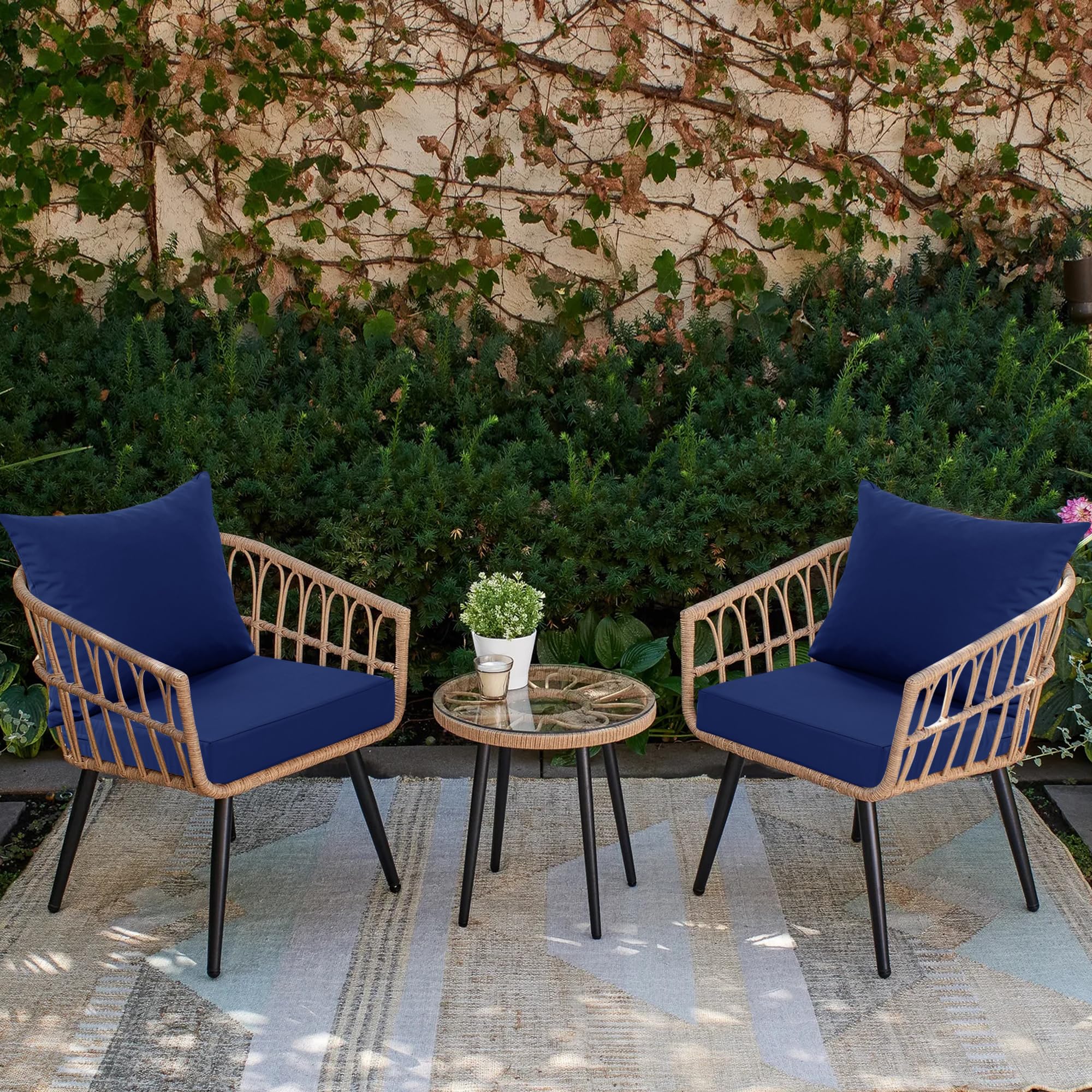 24x24 Inch Waterproof Outdoor Cushions for Patio Furniture - Double-Sided Deep Seat & Backrest Cushion Set with Removable Cover (Navy Blue, Set of 4) - Perfect for Garden, Deck, Poolside & Outdoor Lounge Chairs