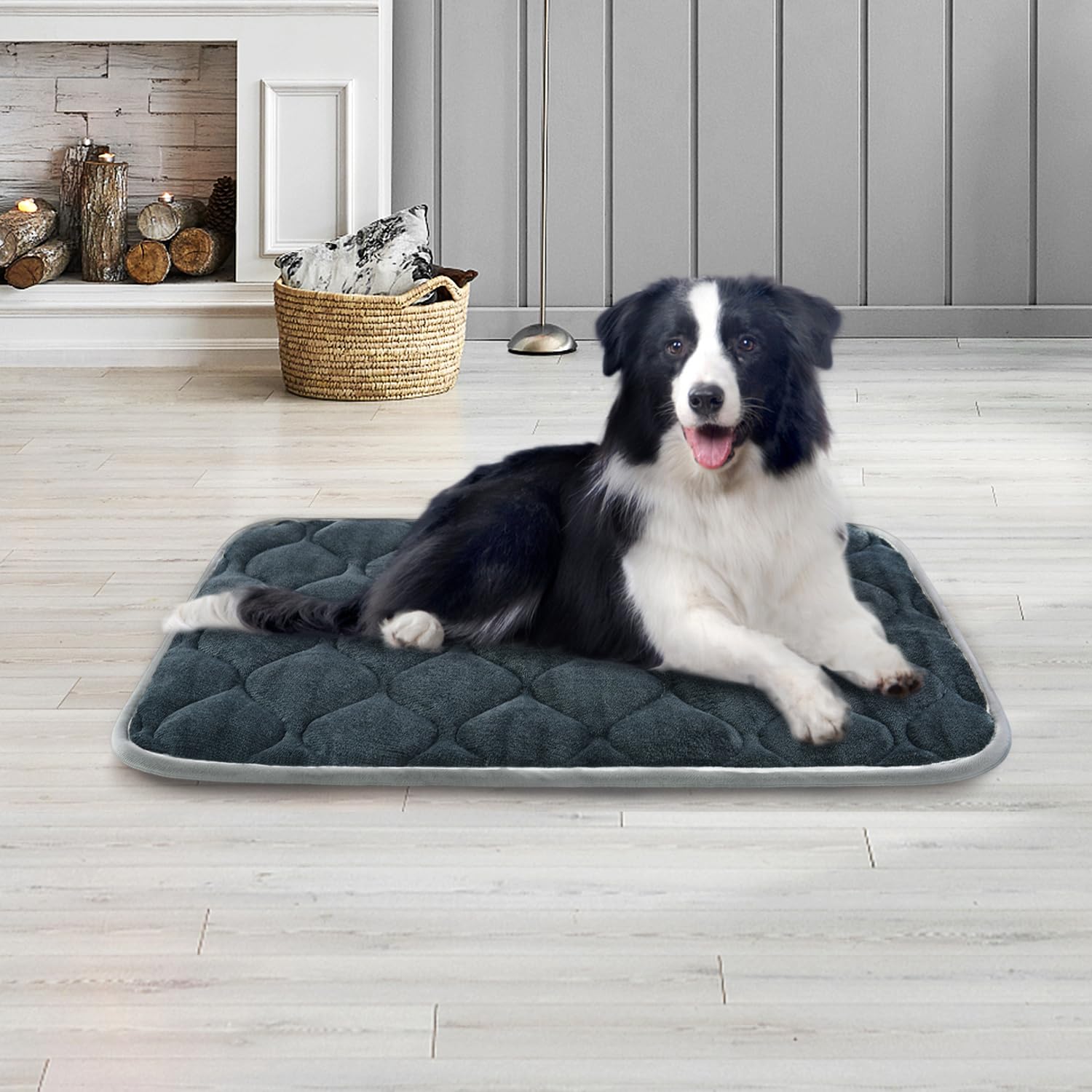 FurryBaby Non-Slip Dog Bed Mat - Machine Washable Pet Crate Pad for Kennels & Travel (30x19 Inch, Gray) - Perfect for Indoor Sleeping, Car Rides & Vet Visits