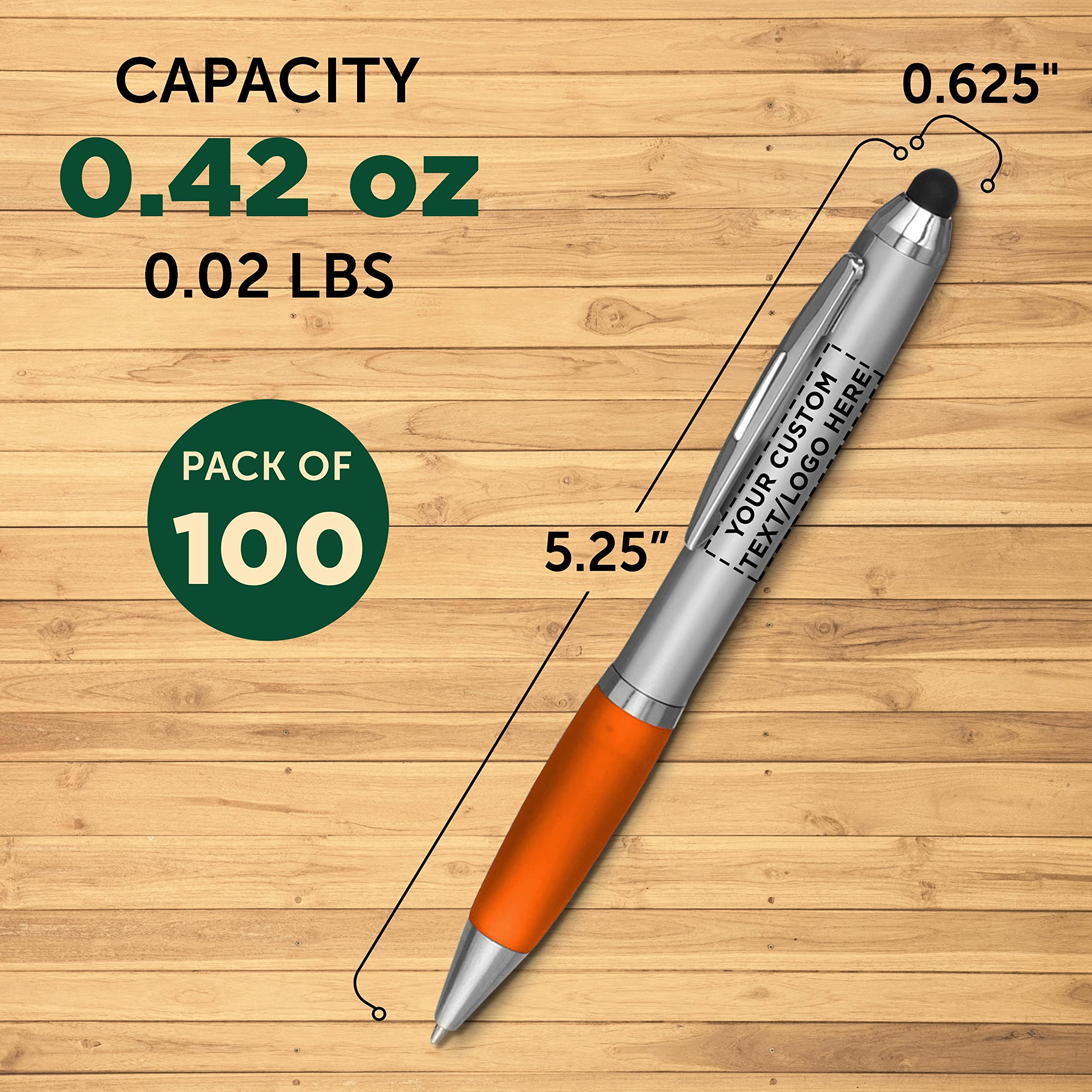 Custom Stylus Ballpoint Pens - Bulk Pack of 100 with Black Ink | Personalized Office & School Supplies | Perfect for Business, Tradeshows, Events & Everyday Use - Orange
