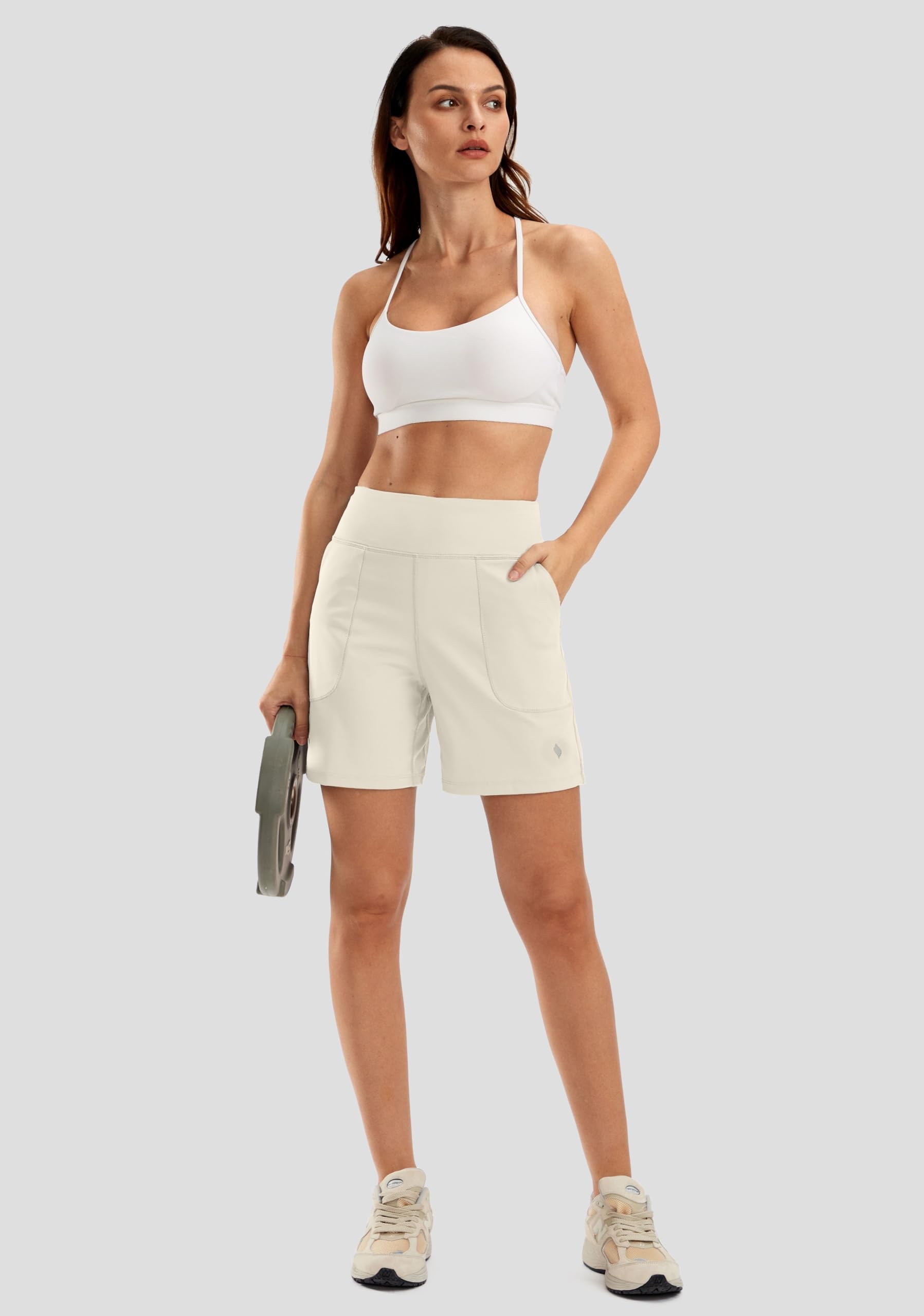 SANTINY Women's 6'' Athletic Long Shorts - High Waisted Bermuda Shorts with 4 Pockets for Running, Walking & Casual Wear | Perfect for Gym, Travel & Summer Outfits