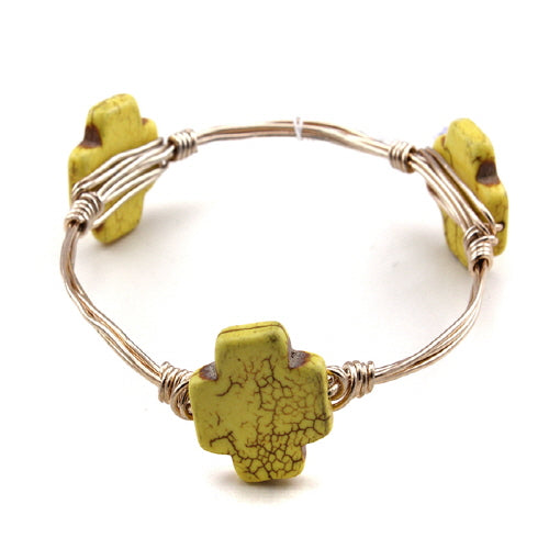 Yellow Cross Wire Bangle Bracelet for Women - Trendy Gold Plated Jewelry Gift for Birthday, Anniversary & Everyday Wear