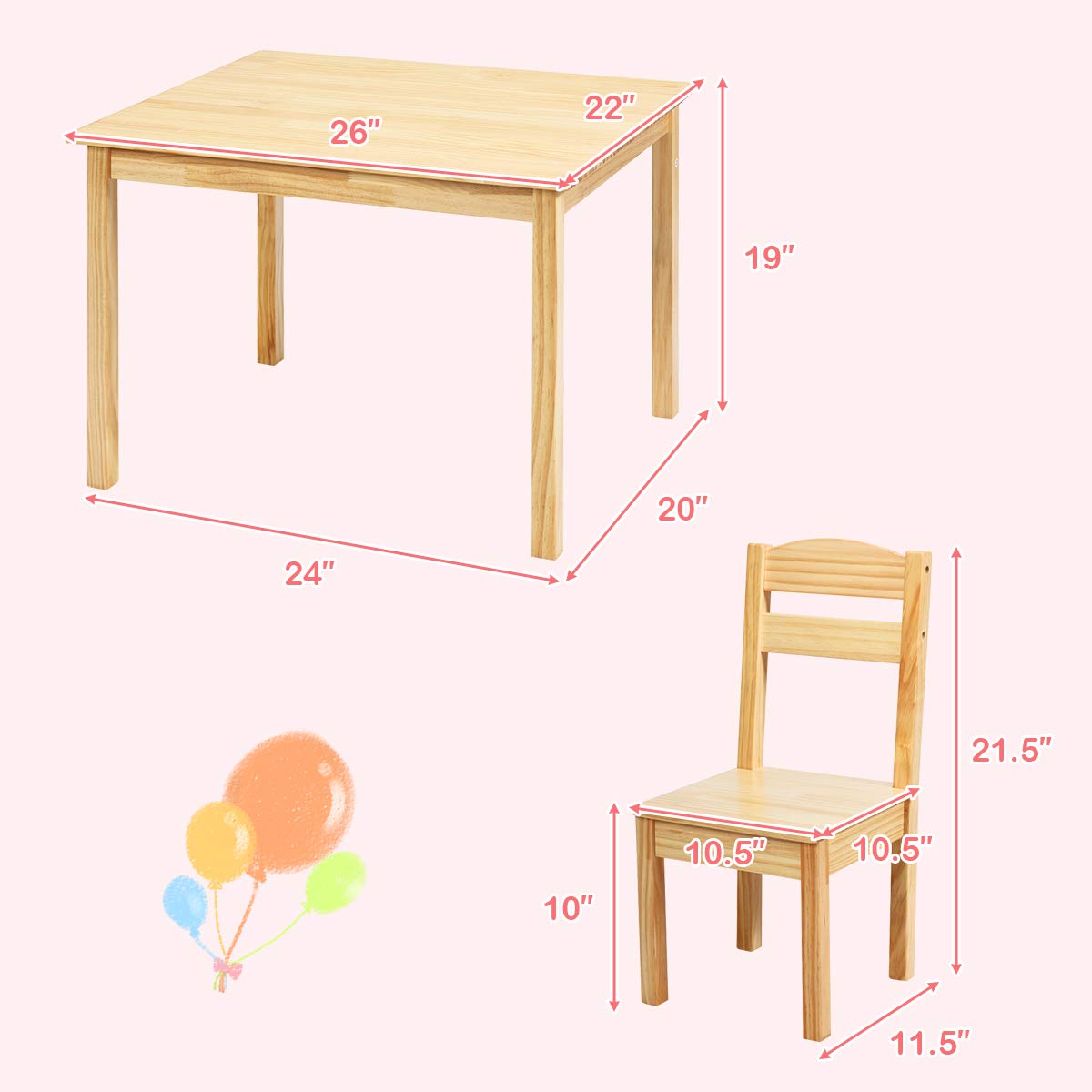 Costzon 5-Piece Kids Wooden Table and Chair Set - Natural Wood Activity Table & Chairs for Toddlers, Preschoolers | Perfect for Arts & Crafts, Homework, Snack Time | Durable Children's Furniture Set for Home, Classroom, Daycare - Ideal Gift for Boys & Girls