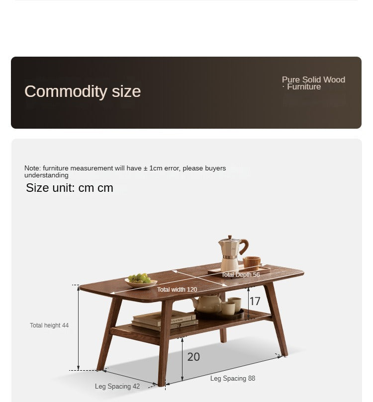 Solid Oak Wood Walnut Finish Double Layer Coffee Table - Modern Living Room Furniture for Home Decor & Small Space