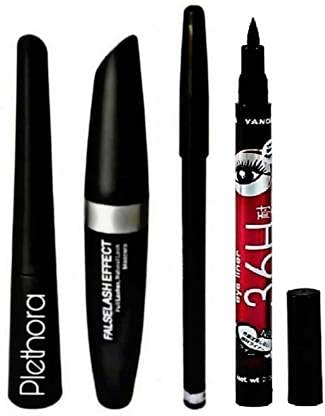 Long-Lasting 36H Waterproof Liquid Eyeliner 18ml (Black) - Smudge-Proof Mascara & Eyebrow Pencil Set for All-Day Wear - Perfect for Swimming, Gym & Special Occasions