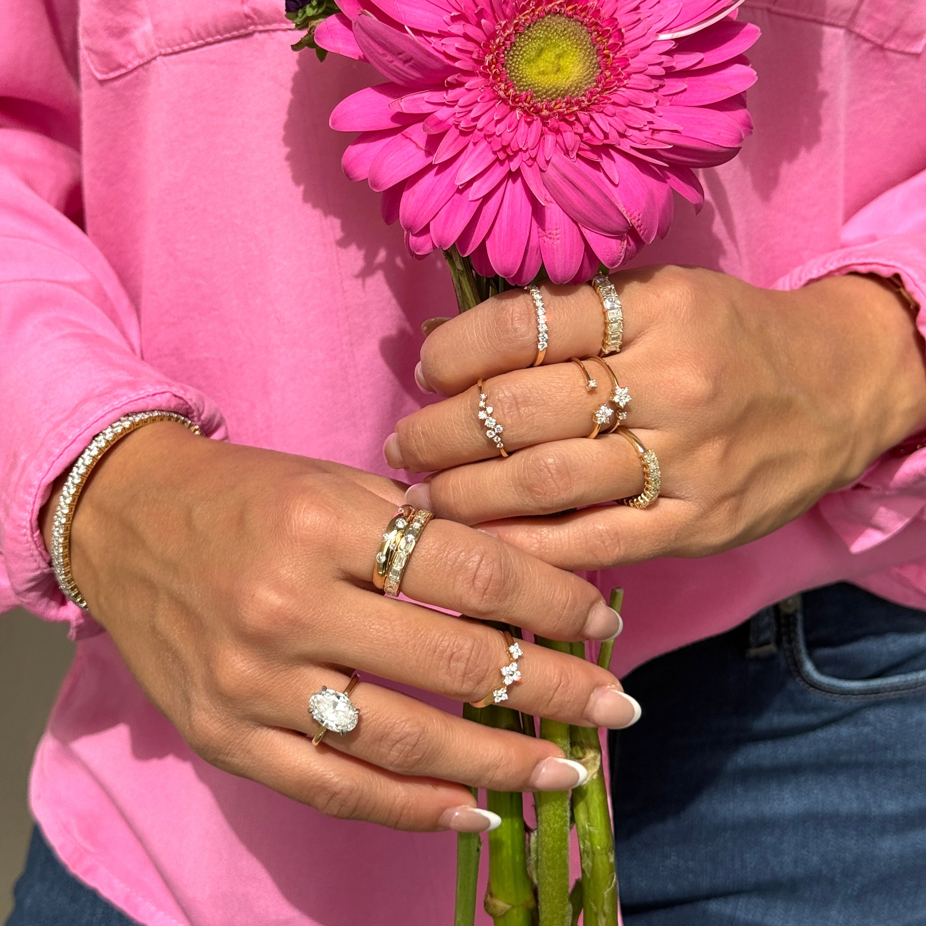 14k Yellow Gold Three Flower Diamond Ring for Women - Elegant Wedding, Engagement & Anniversary Jewelry Gift