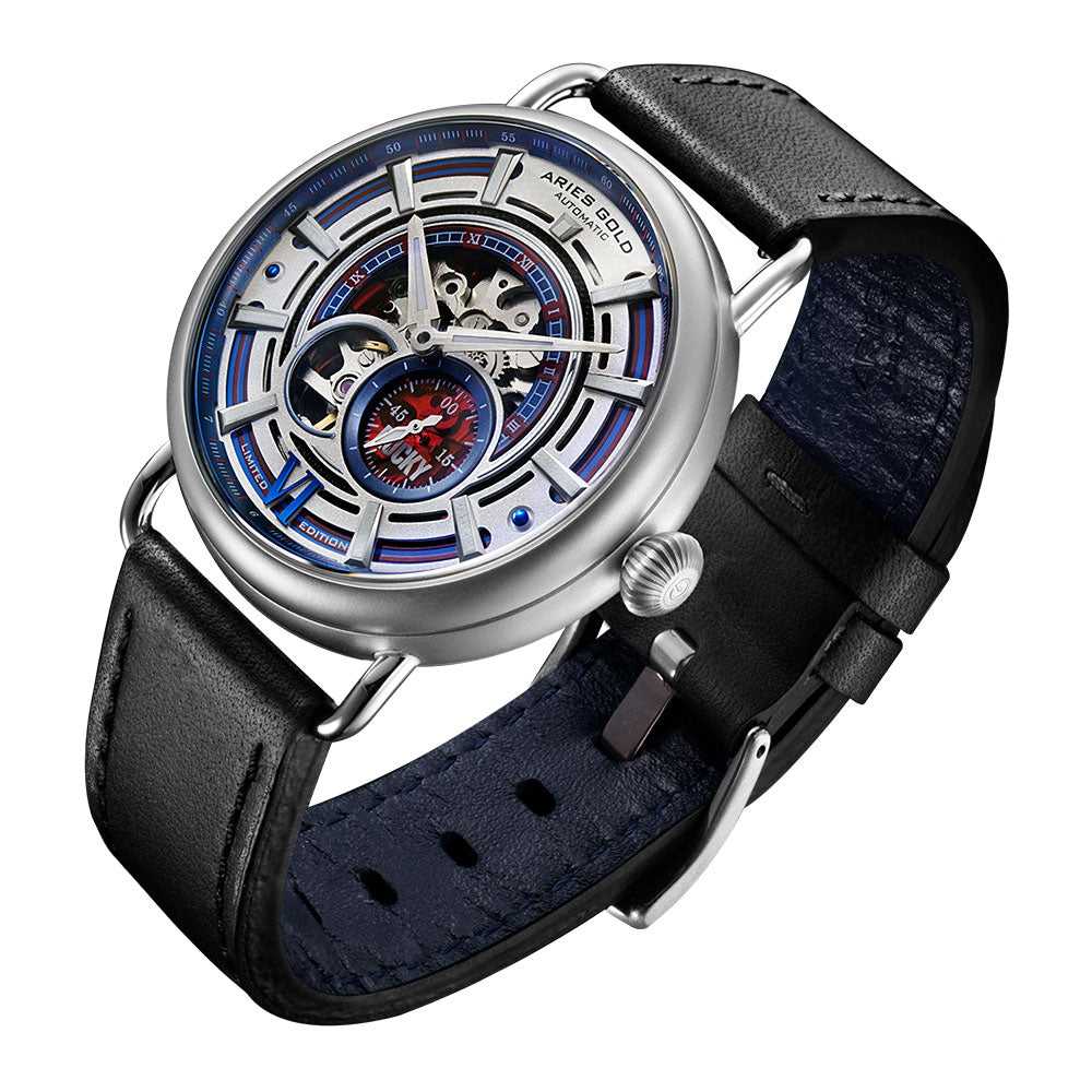 ARIES GOLD Automatic Rocky Limited Edition Invincible Silver Stainless Steel G 9013 S W Leather Strap Men's Watch - Luxury Dress Watch for Business, Formal Events & Gifts