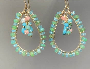 Turquoise Apatite Green Ethiopian Opal Hoop Earrings - Gold Filled Dangle Earrings for Women, Boho Chic Jewelry Gift for Her, Perfect for Parties, Weddings & Everyday Wear
