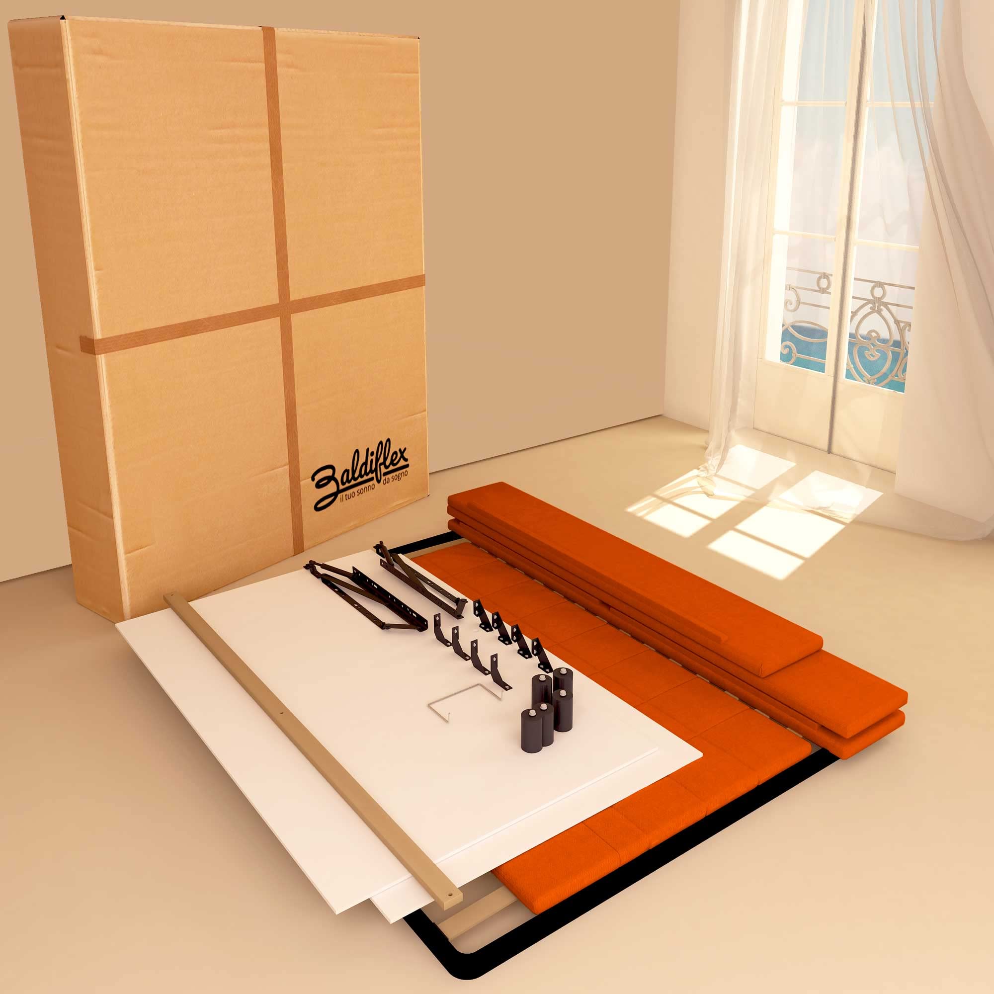 Baldiflex Dublin Fabric Double Bed Frame with Storage, Slatted Base for Single Mattresses, 160 x 190 cm, Elegant Orange Headboard - Perfect for Small Bedrooms & Guest Rooms