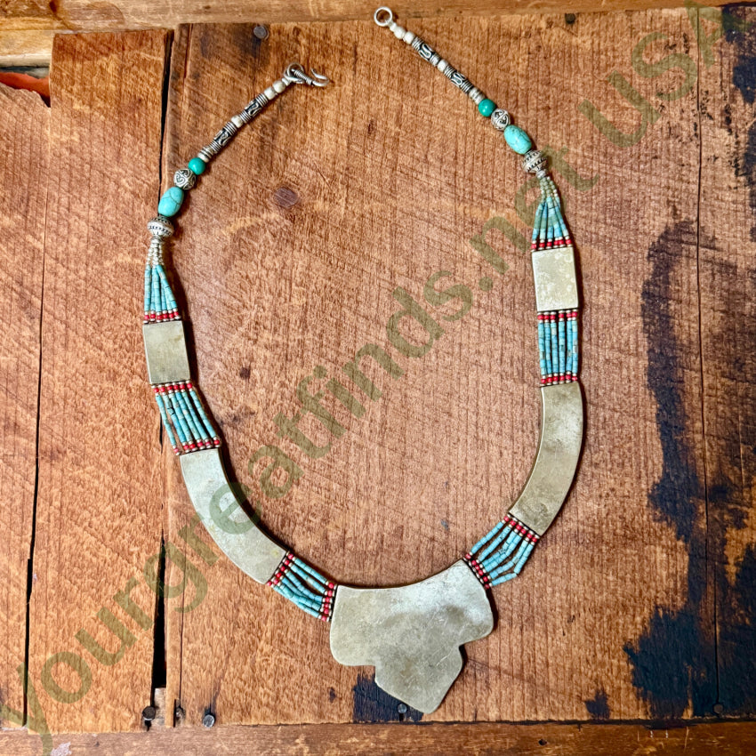 Handmade Tibetan Alpaca Silver Necklace with Turquoise & Coral Beads - Boho Chic Jewelry for Women, Perfect for Festivals, Weddings & Layering