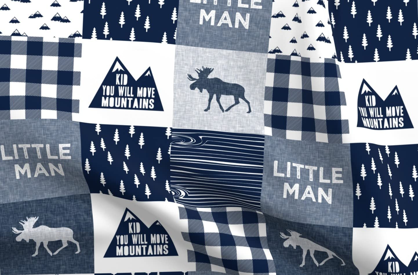 Navy Moose Little Man Printed Velvet Fabric by The Yard - Trendy Patchwork Upholstery & Apparel Material for Home Decor, Baby Clothes & DIY Crafts