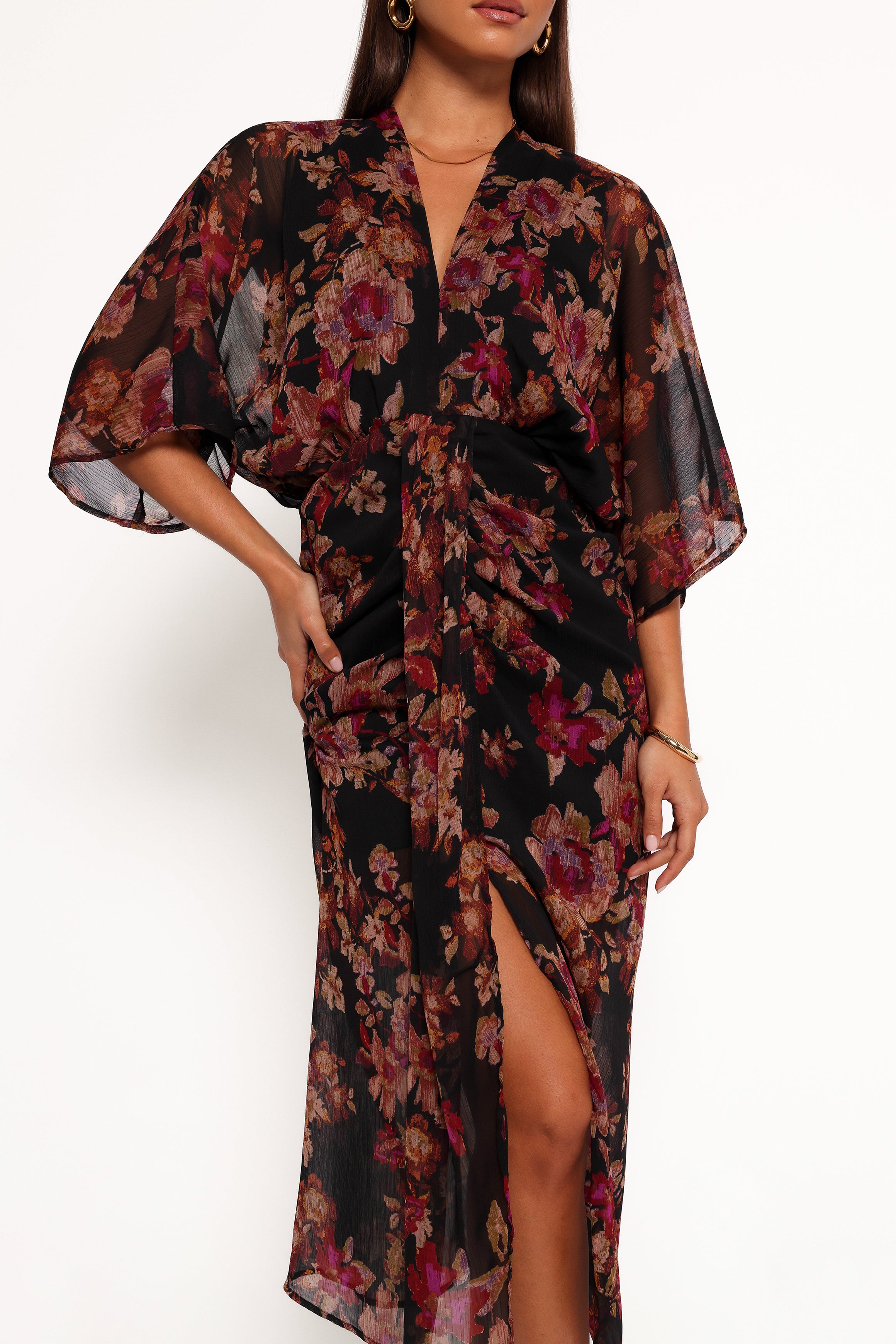 Audrina Maxi Dress - Deep Night Floral Print Long Summer Dress for Women | Perfect for Beach Vacations, Date Nights & Special Occasions