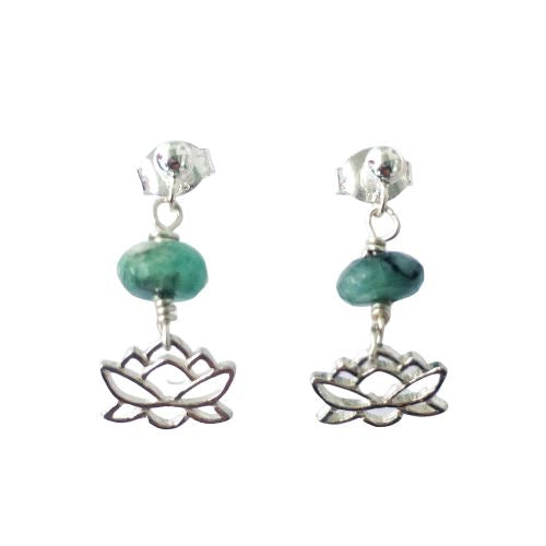 Emerald Lotus Drop Earrings - Sterling Silver Dangle Earrings for Women - Perfect for Weddings, Parties & Special Occasions