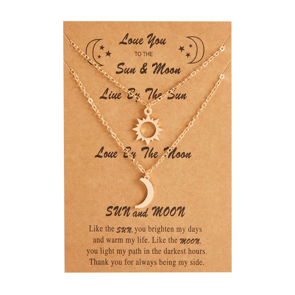 2 PCS Dainty Stacking Choker Necklace Set - Sun, Moon & Star Adjustable Thin Chain Pendant Necklace for Women & Men - Friendship, Couple & Sister Jewelry - Perfect for Christmas, Valentines & Gifts - 18
