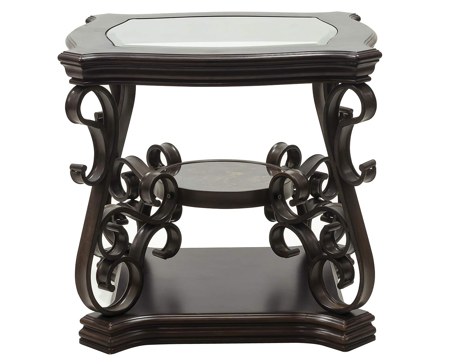 Tempered Glass Coffee Table with MDF Marble-Pattern Shelf & Powder-Coated Metal Legs - Modern End Table for Living Room, Bedroom, or Office