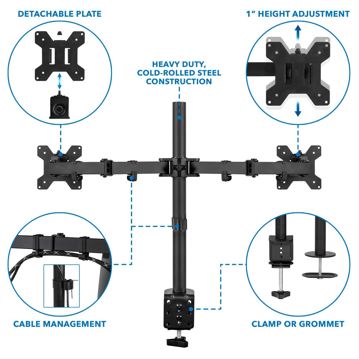 Mount-It! Dual Monitor Standing Desk with Height Adjustable Workstation - Heavy Duty Full Motion Monitor Arms for 2 Screens (17-27 Inch) | Perfect for Home Office, Gaming Setup & Ergonomic Workspace