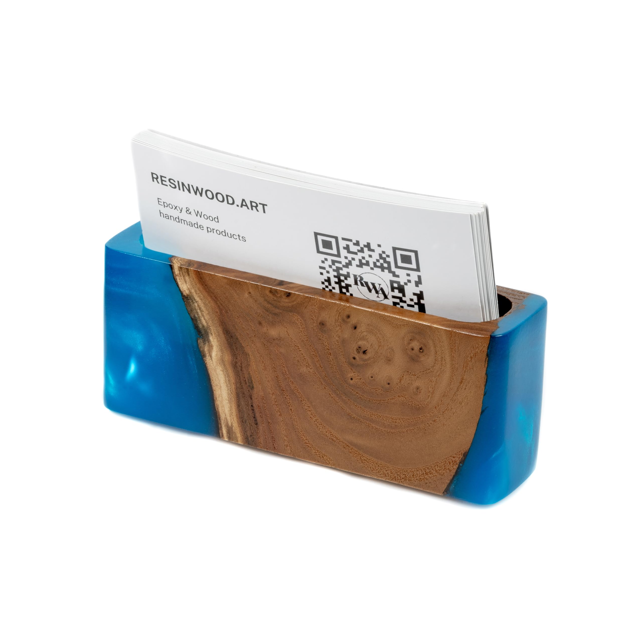 Best Business Card Display Stand - Unique Wooden Slim Card Holder for Office & Home Desk Organizer - Small Desk Cardholder Storage Accessory (Blue Pearl) - Perfect for Professional Meetings, Networking Events & Office Decor