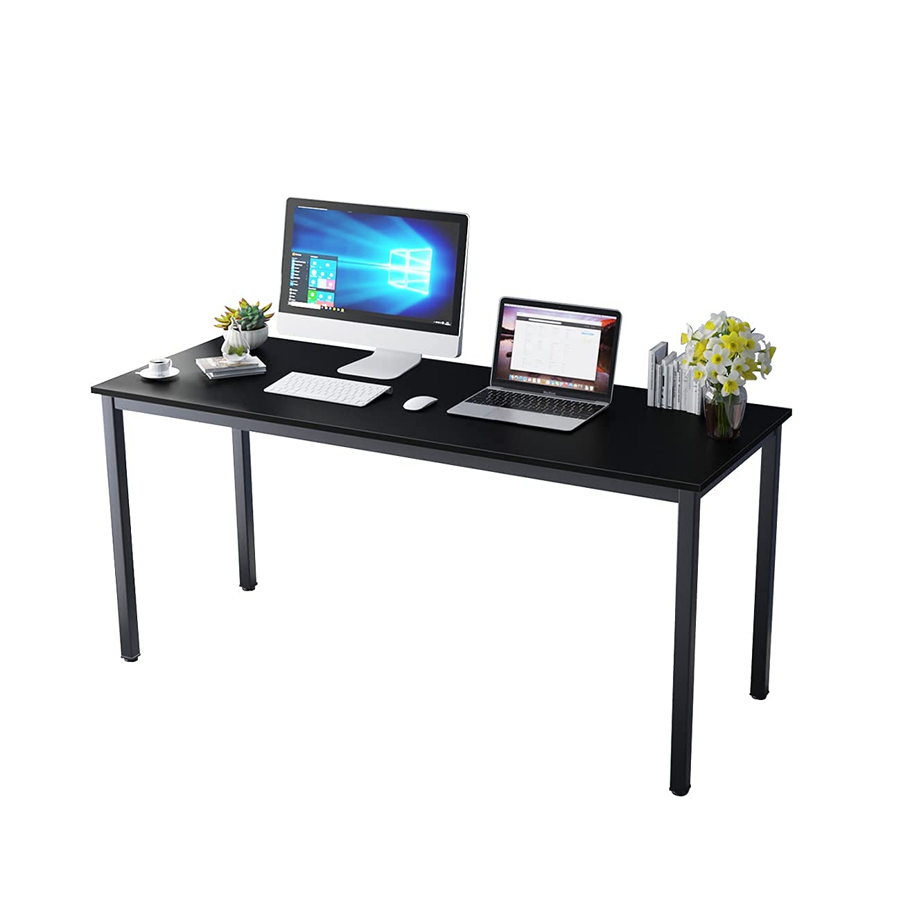 DLandHome 63 Inch Black Computer Desk - Home Office Desk, Writing Desk, Study Table, Gaming Desk Workstation for Small Spaces & Modern Workspaces