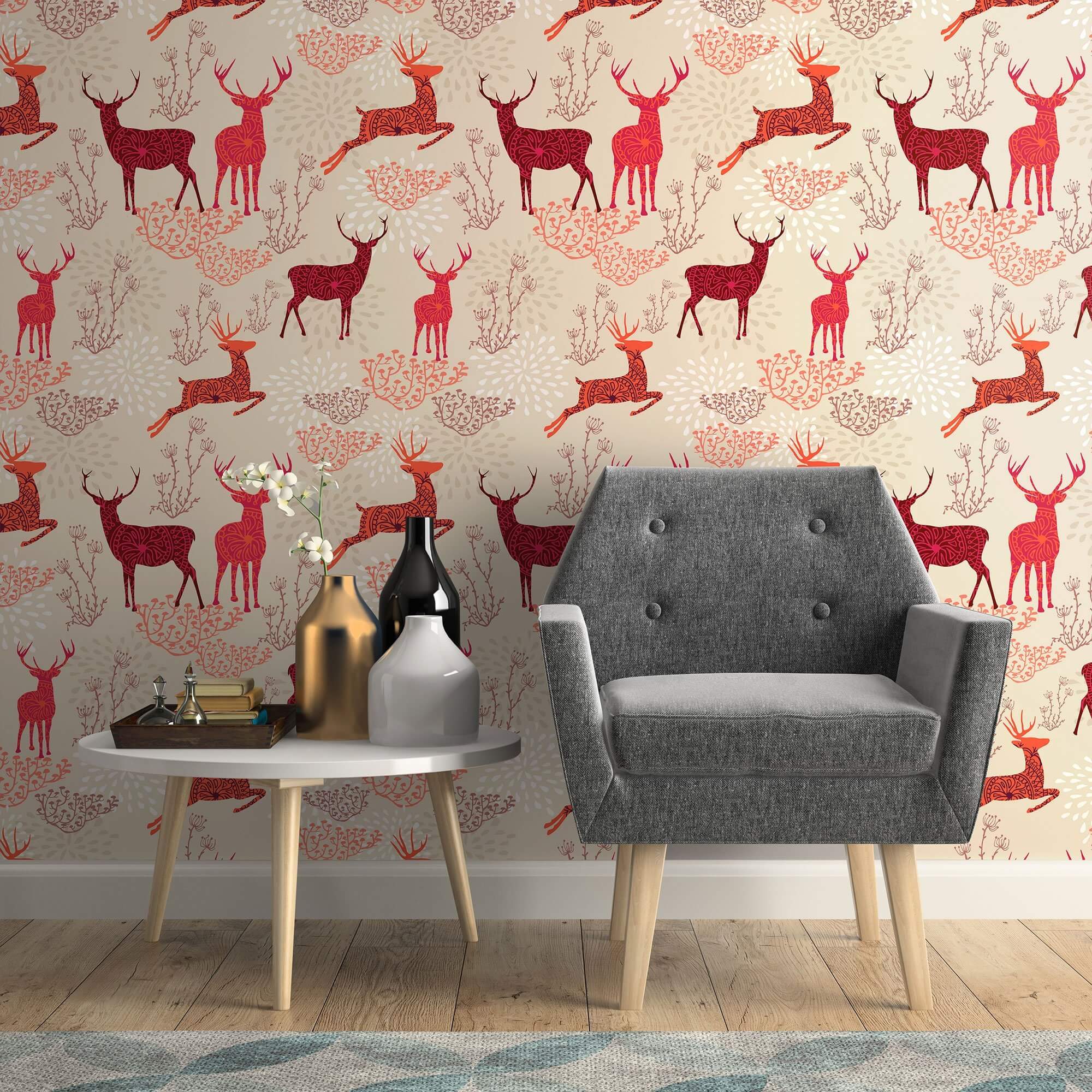 Orange and Purple Nature Themed Peel and Stick Removable Wallpaper - Self-Adhesive Decorative Wall Covering for Bedroom, Living Room, Nursery, and Office Decor