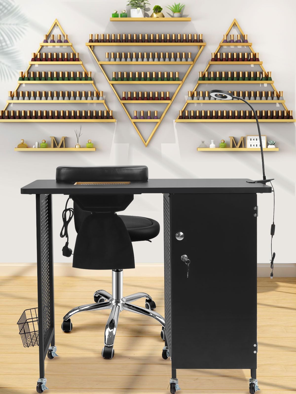**Kalolary Professional Manicure Nail Table with Dust Collector – Portable Nail Salon Station with 4 Drawers, LED Lights & Wrist Rest – Ideal for Home, Spa, Beauty Salon & Mobile Nail Technicians (Black)**    *Perfect for manicures, pedicures, nail art, and professional salon services!*