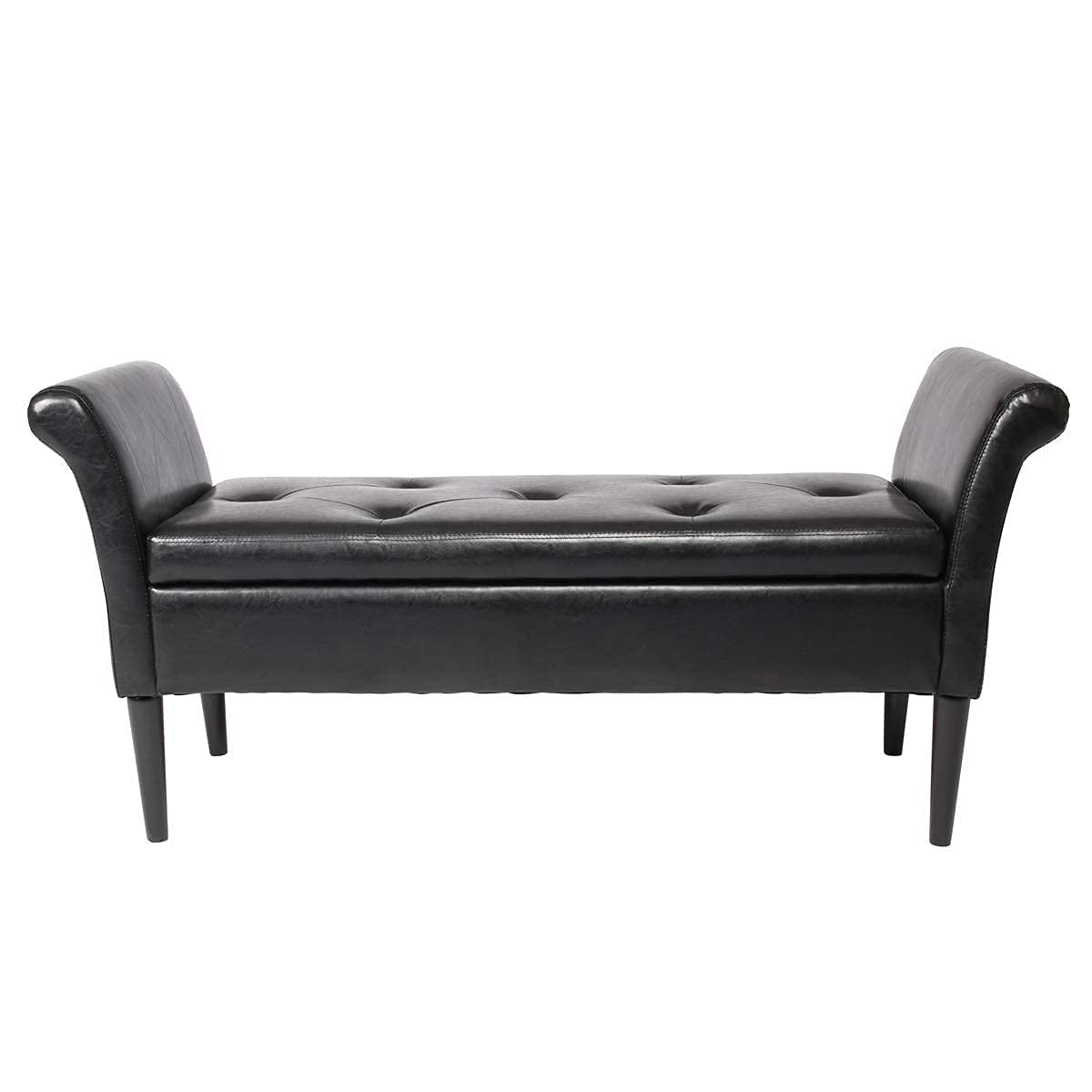 Awonde Black Faux Leather Storage Ottoman Bench with Arms - PU Upholstered Tufted Seat for Bedroom, Entryway & Living Room - Perfect for Extra Seating & Hidden Storage