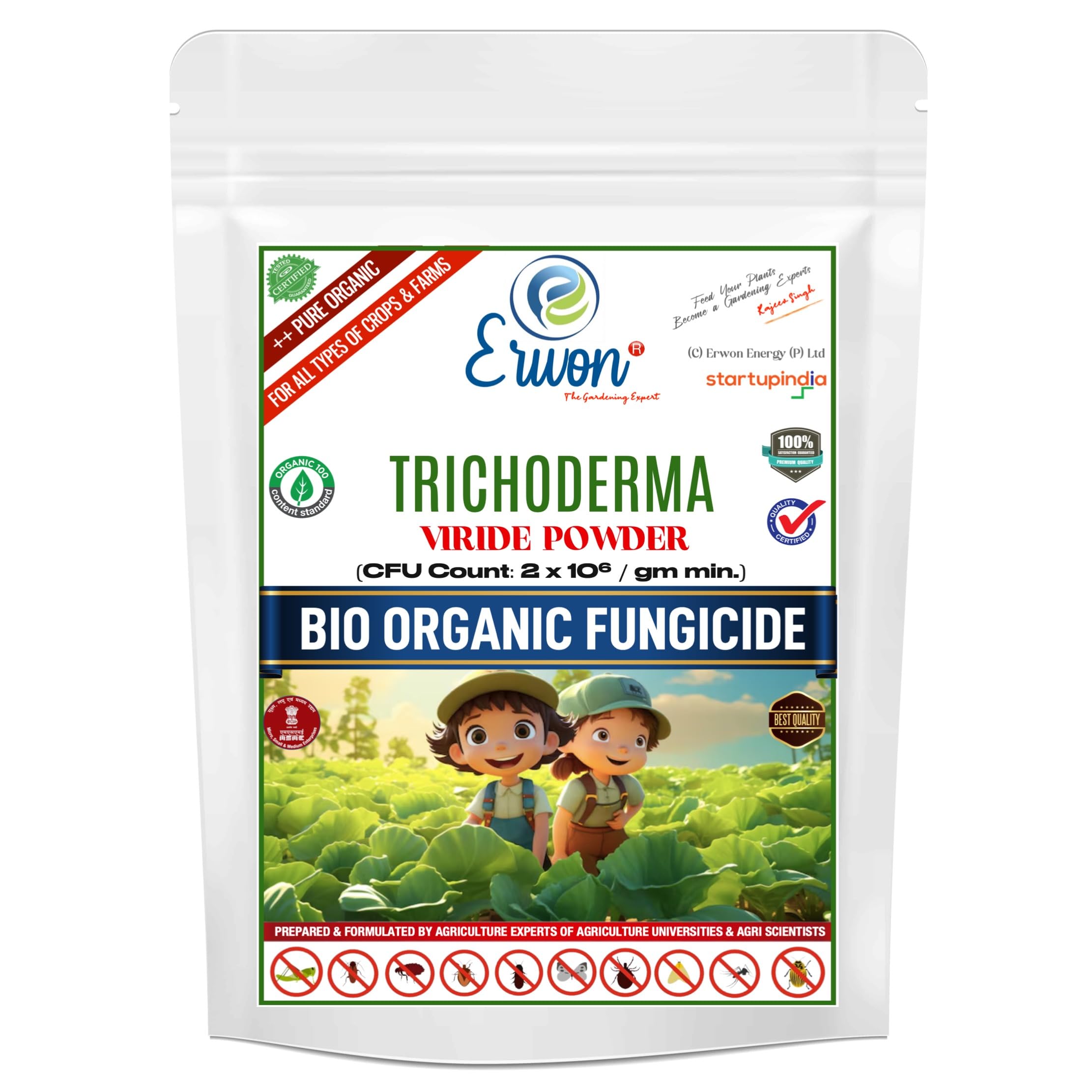 Erwon® Trichoderma Viride Bio Fungicide Powder for Plants - 2 x 10^8 CFU/g - Organic Fungal & Bacterial Disease Prevention (400g) - Ideal for Indoor/Outdoor Gardening, Hydroponics & Organic Farming
