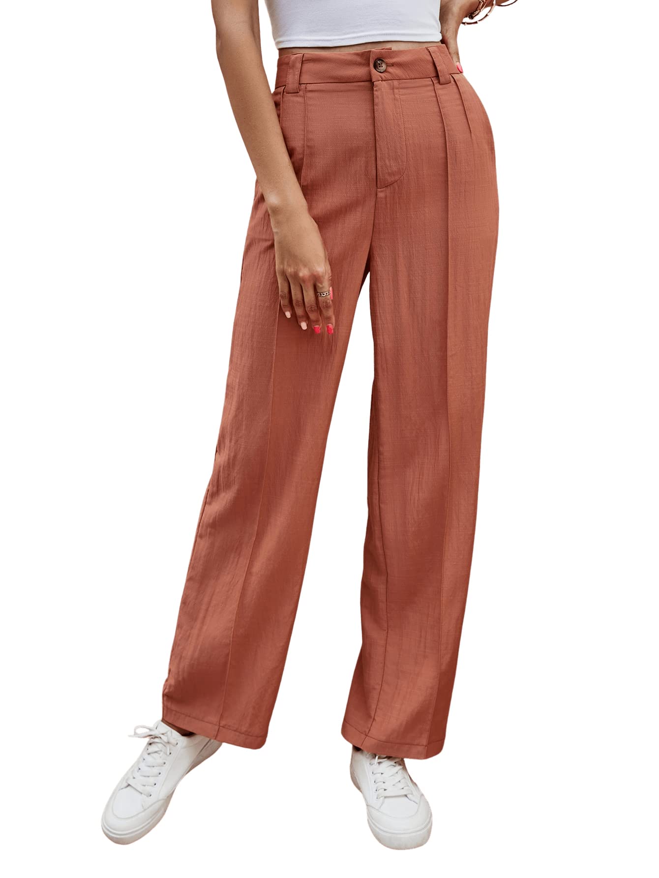 SweatyRocks Women's High Waist Straight Leg Pants - Solid Color Tailored Trousers with Seam Detail for Casual Wear | Office, Travel & Everyday Outfits