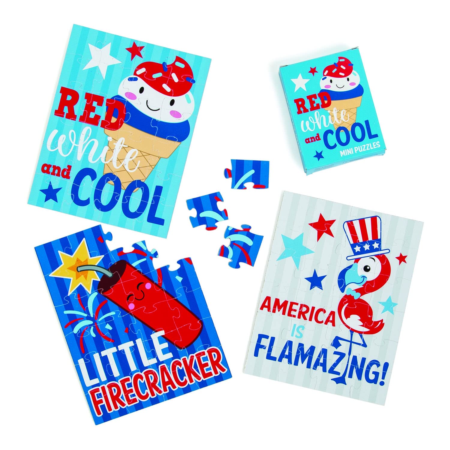 Patriotic Mini Puzzles for Kids - 12 Piece American Flag Puzzle Set - Fun & Educational Toys for Children's Learning & Party Games