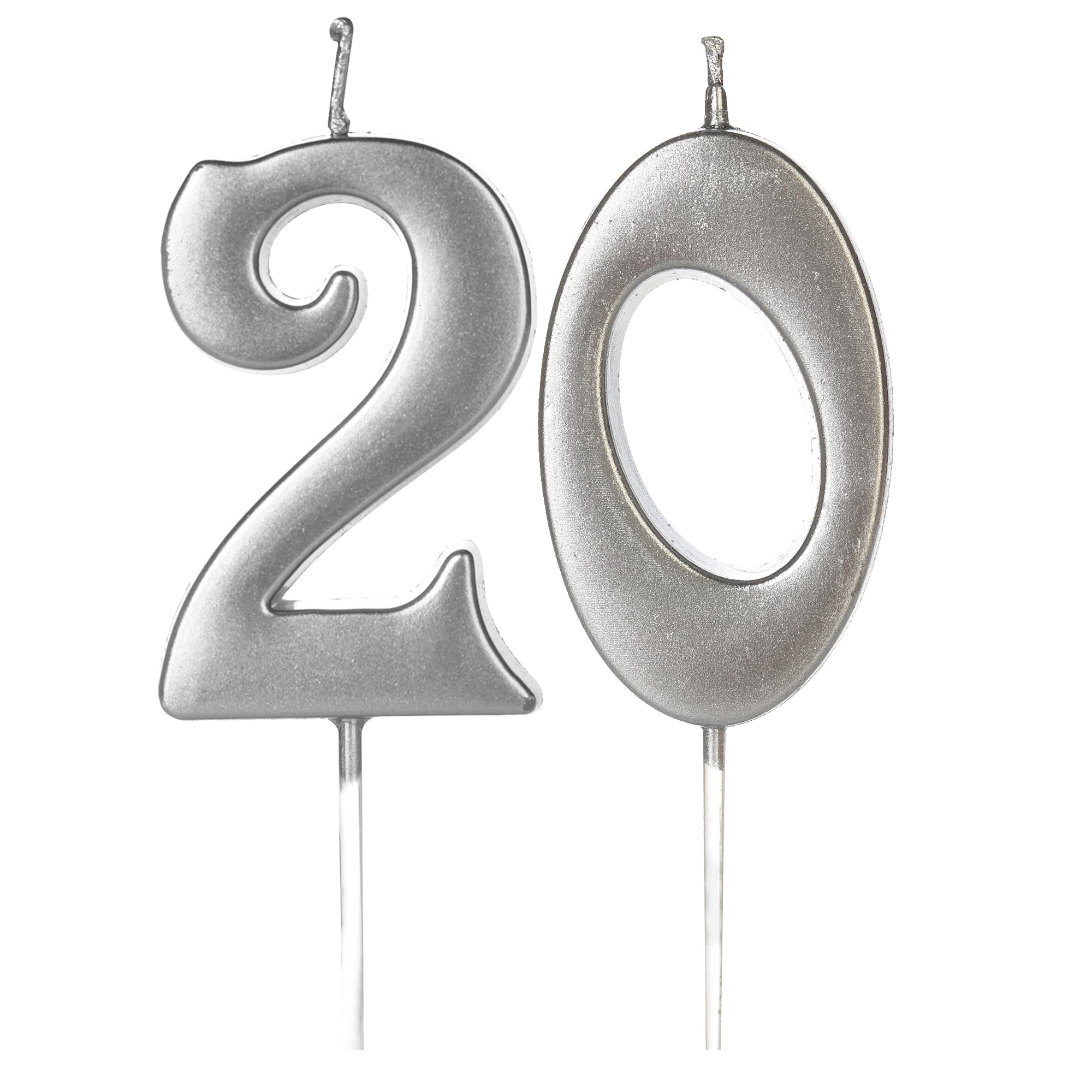 20th Birthday Cake Candles - Silver Glitter Number 20 Candles for Anniversary Party Decorations (Kids, Women & Men) | Perfect for Milestone Celebrations & Cake Toppers