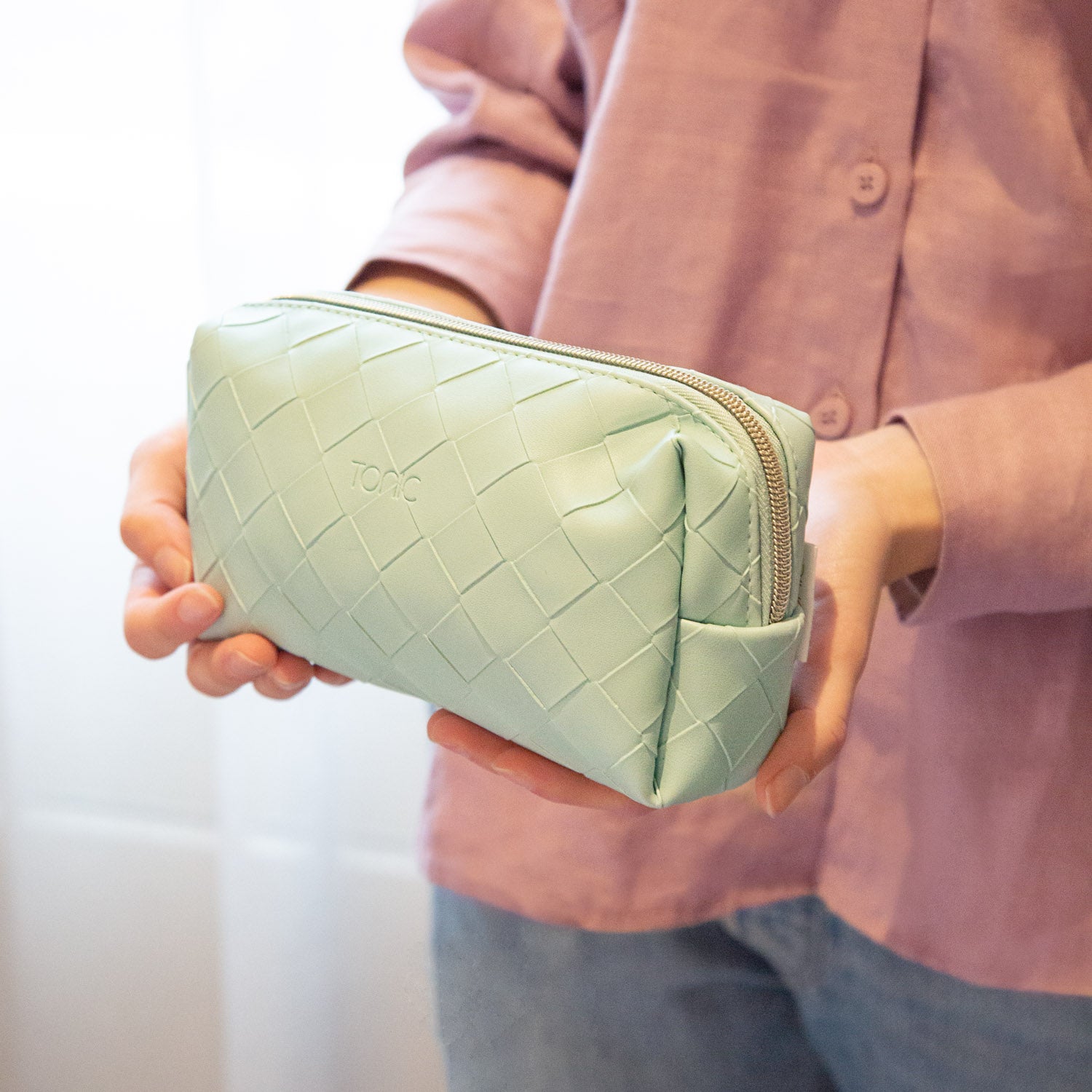 Small Woven Teal Beauty Bag - Travel Makeup Organizer & Cosmetic Pouch for Women | Perfect for Gym, Vacation & Daily Essentials