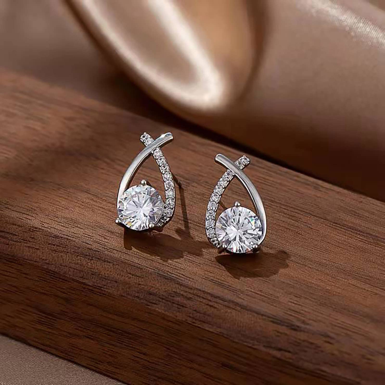 Stylish Mermaid Tail Stud Earrings for Women - Silver Cross Fishtail Teardrop Zircon Jewelry Gift for Ladies & Girls | Perfect for Parties, Weddings & Everyday Wear