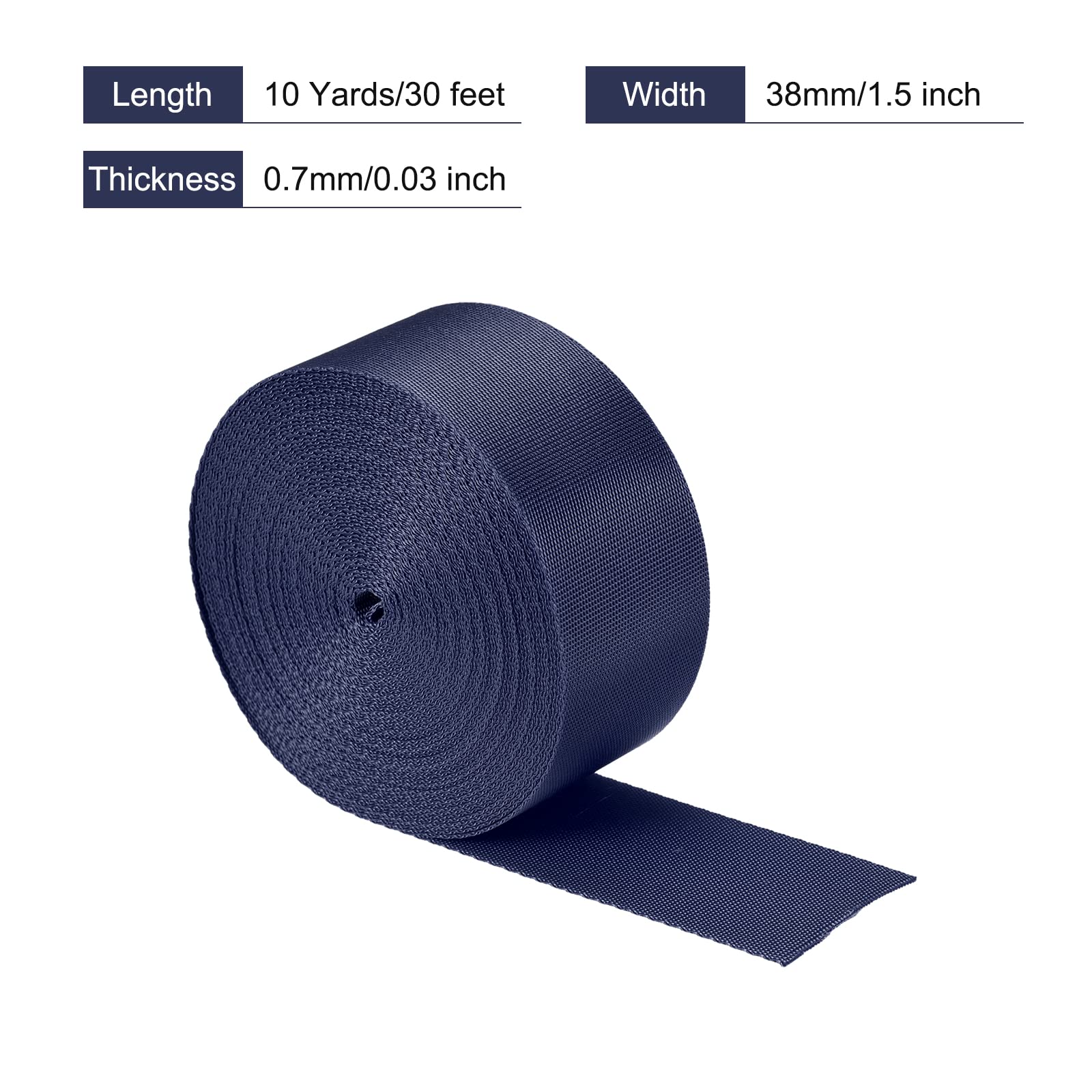Heavy Duty 1.5 Inch Nylon Webbing Strap - 10 Yards Dark Blue for Backpacks, Luggage, Cargo Straps & DIY Projects | Durable Outdoor Gear & Travel Accessories