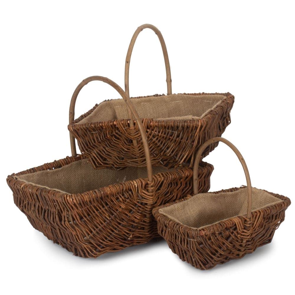 Red Hamper G049 - Set of 3 Unpeeled Willow Rectangular Placemats with Burlap Lining for Rustic Dining & Kitchen Decor