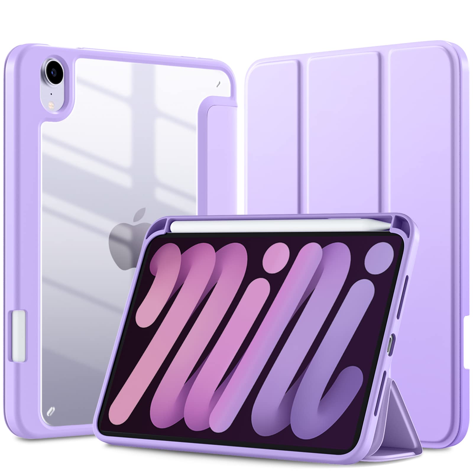 Mastten iPad Mini 7 Case with Pencil Holder - Slim Hybrid Clear Protective Cover for iPad Mini 7th/6th Generation (2024/2021) 8.3 Inch - Auto Wake/Sleep, Lavender - Perfect for Kids, Students & Professionals On-The-Go