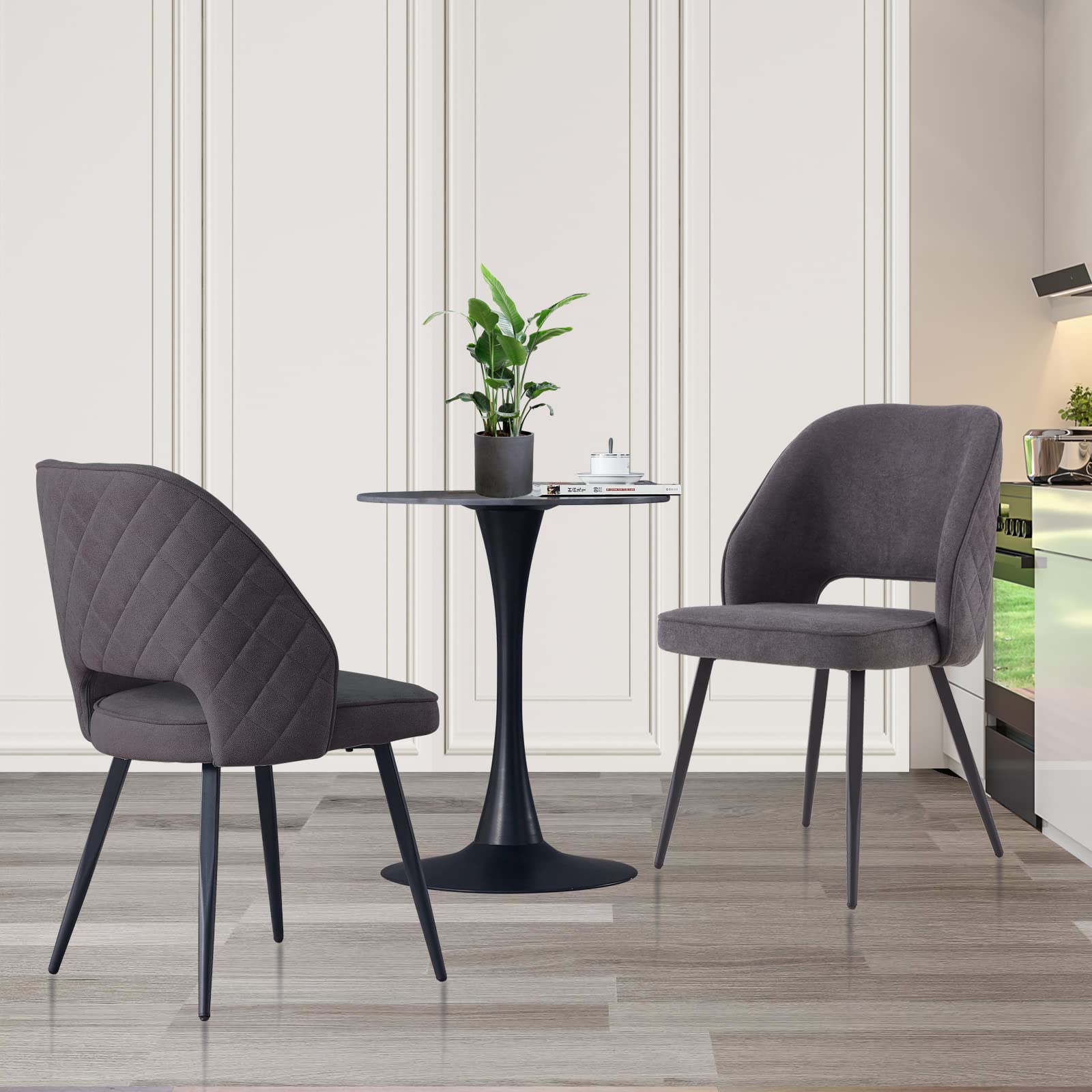 2 Pack Dark Grey Upholstered Fabric Dining Chairs with Metal Legs - Modern Kitchen & Side Chairs Set for Living Room, Bedroom, or Dining Area | Perfect for Small Spaces, Breakfast Nooks & Compact Apartments