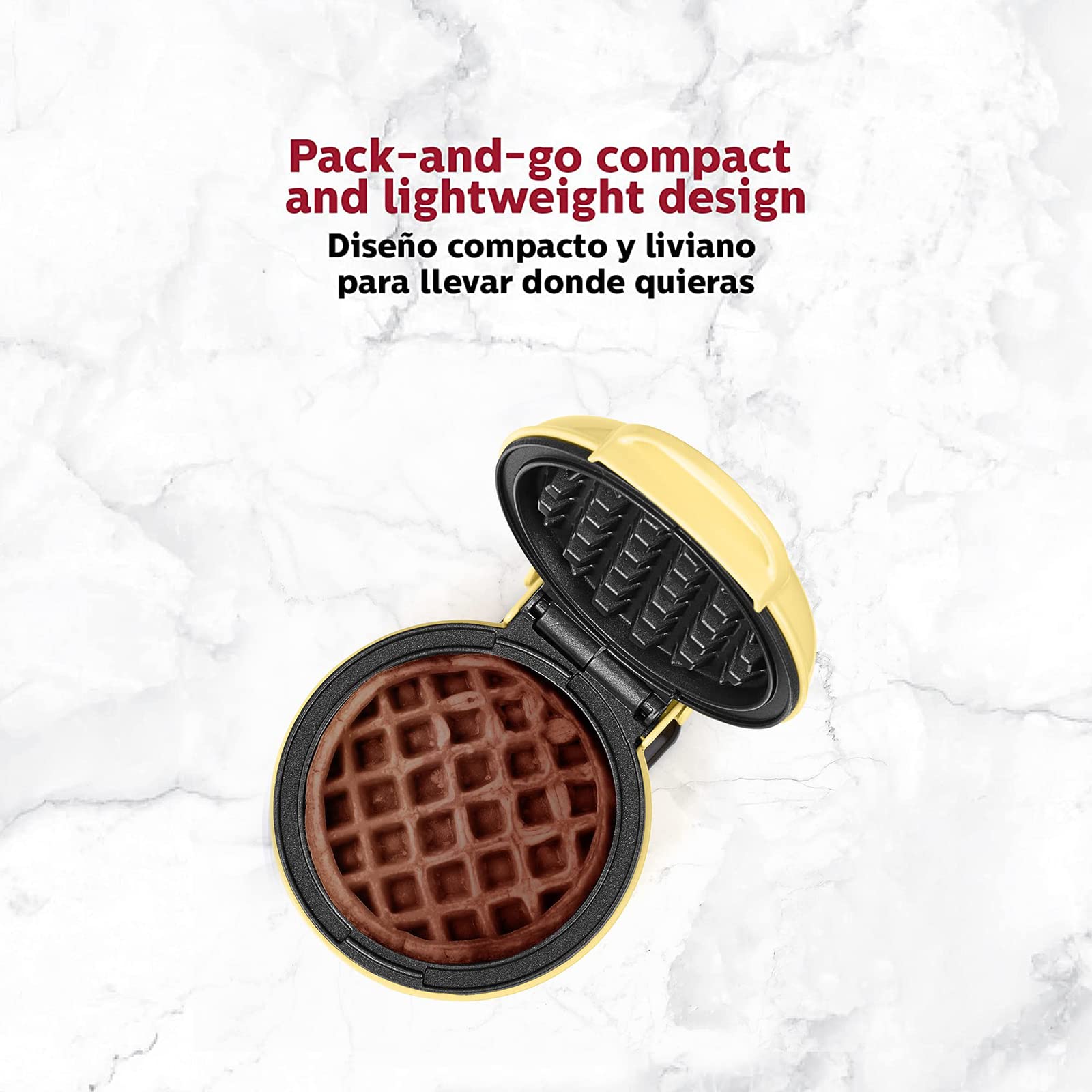Holstein Housewares Mini Waffle Maker - 4 Inch Non-Stick Waffle Iron for Quick Breakfast, Brunch & Snacks - Perfect for Dorms, Offices & Small Kitchens (Yellow)