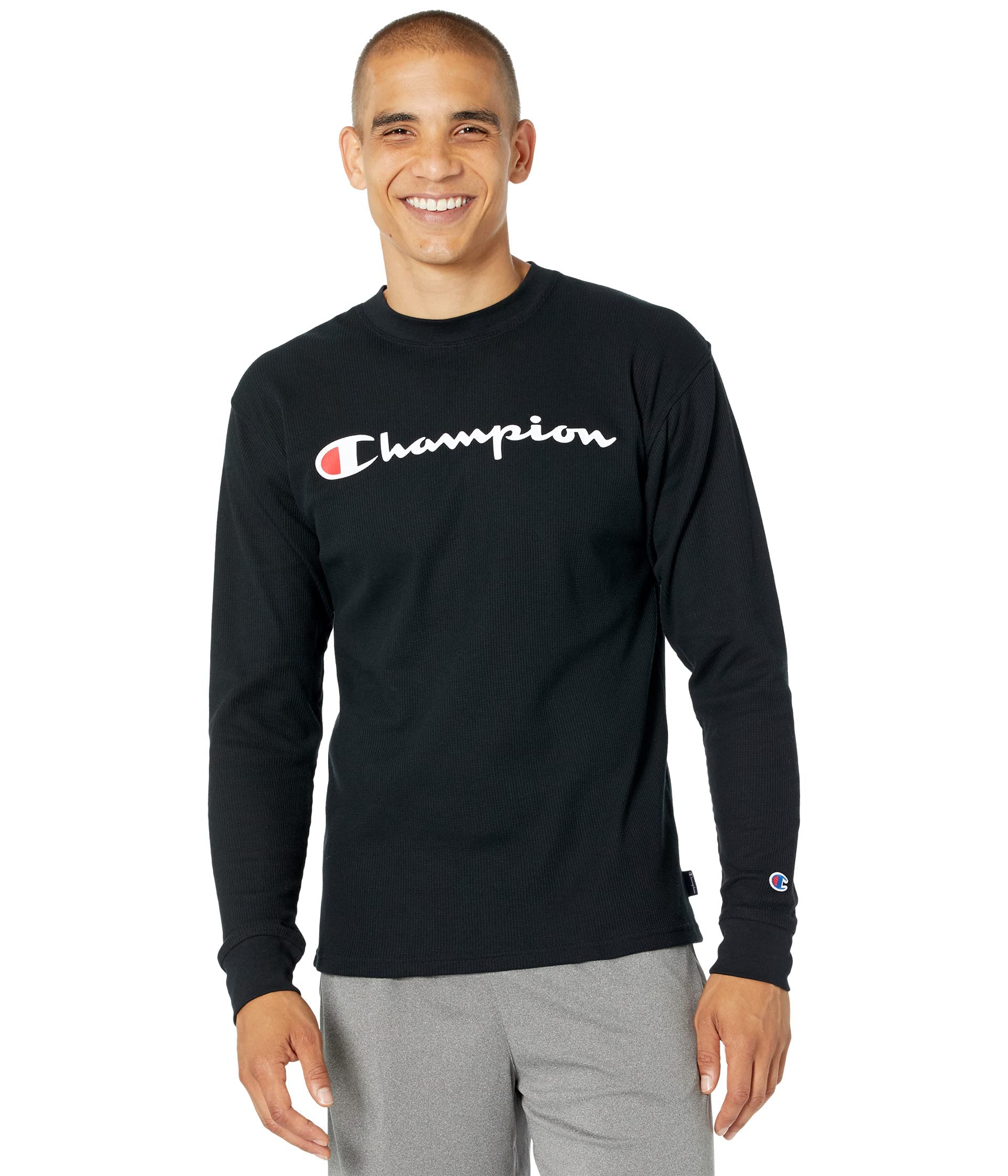 Champion Men's Waffle-Knit Crewneck Sweatshirt - Soft Long Sleeve Pullover for Casual Wear, Lounge & Outdoor Activities