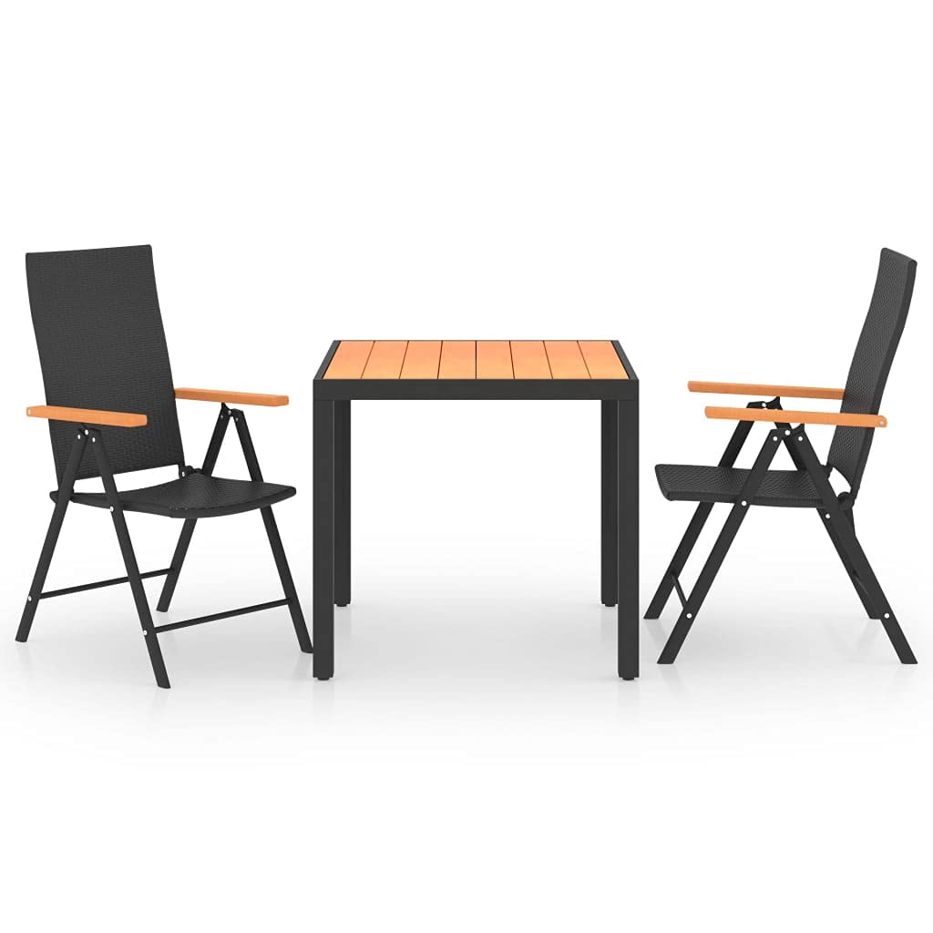 3-Piece Outdoor Dining Set - Patio Furniture Table and Chairs with Collapsible Design for Garden, Backyard, Balcony, Poolside | Fast Shipping | Durable Black & Brown Weather-Resistant Set for Al Fresco Dining and Relaxation