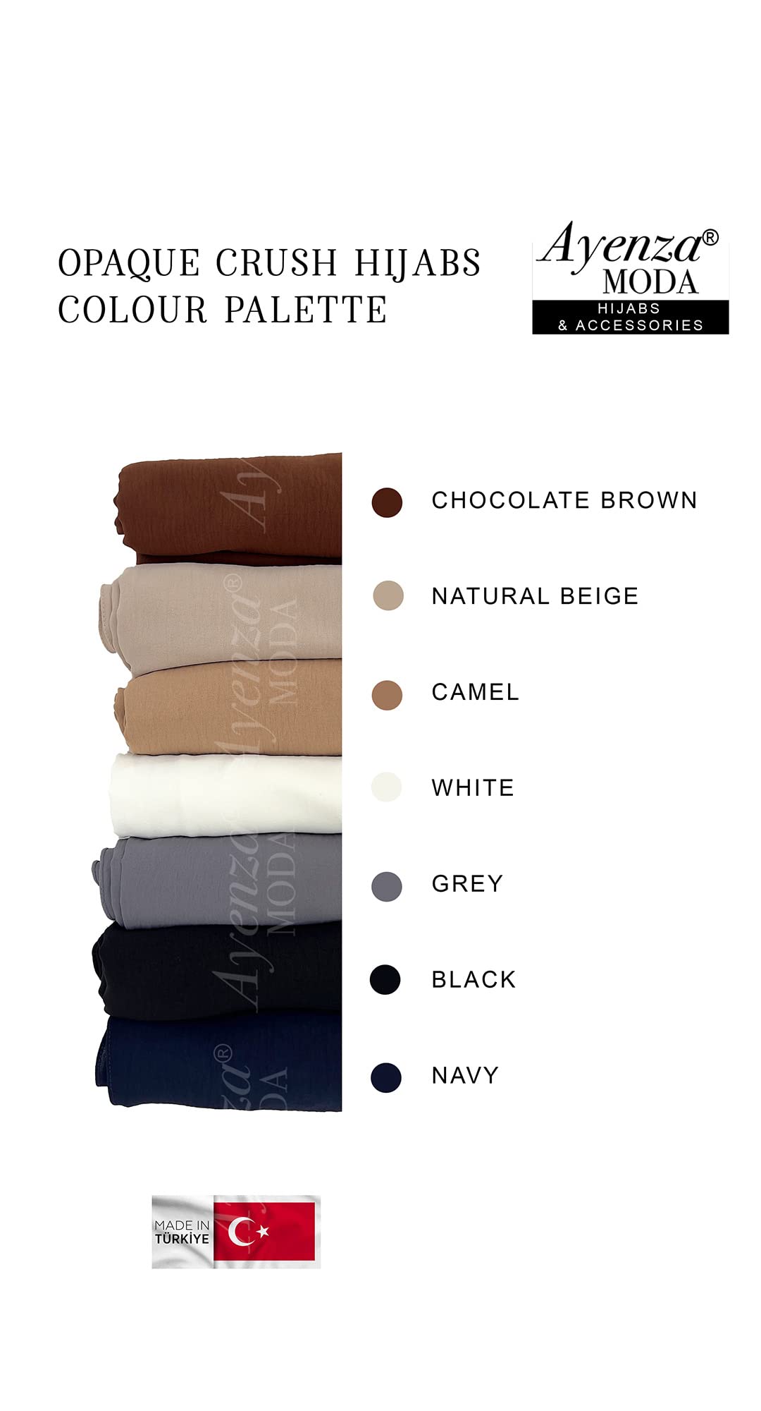 Ayenza Moda® Opaque Crush Hijab Scarf - Stretchy Crinkle Texture Head Wrap for Women - Perfect for Daily Wear, Prayer, and Modest Fashion Outfits