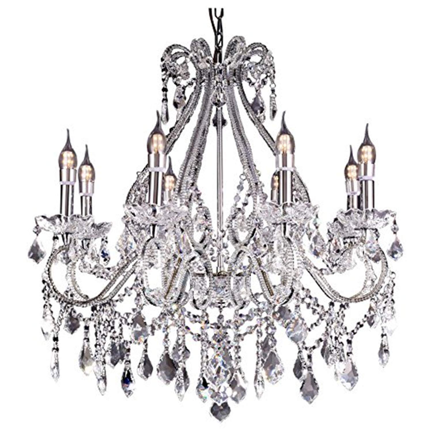 OK Lighting Nola Chandelier Lamp - Modern LED Ceiling Light in Silver Finish | Perfect for Dining Room, Bedroom & Living Room Lighting Decor