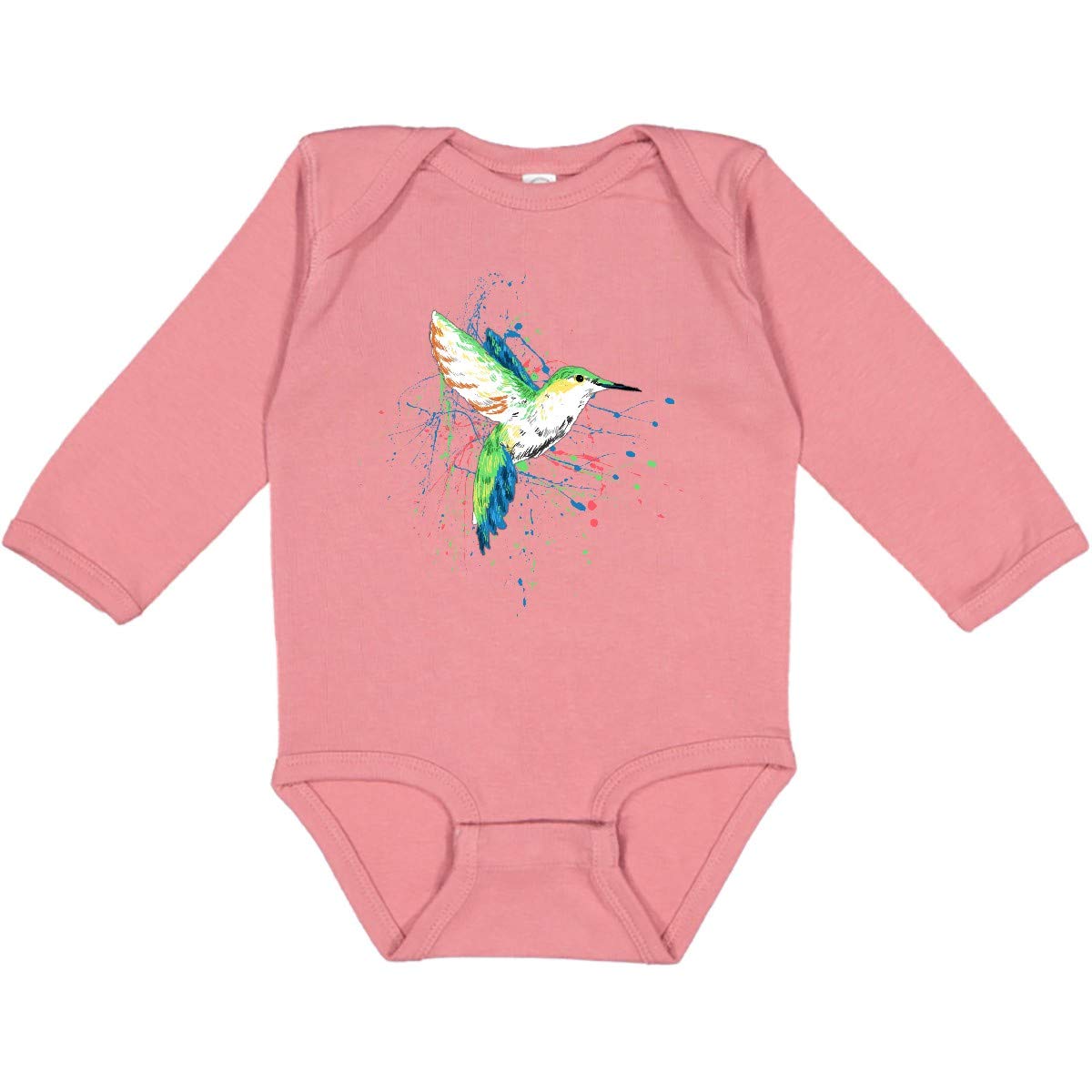 Inktastic Hummingbird Paint Splatter Long Sleeve Baby Bodysuit - Cute Animal Print Onesie for Newborns & Infants, Perfect for Photo Shoots, Playtime & Everyday Wear
