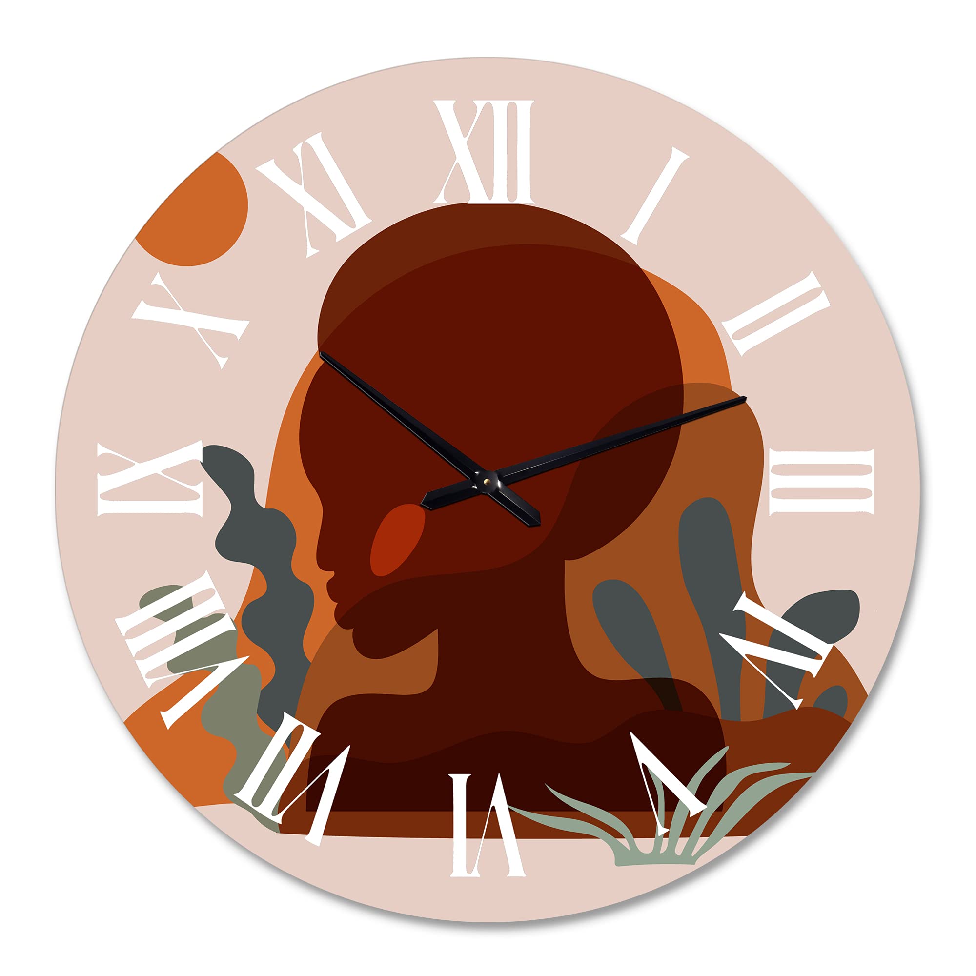 Modern Abstract Wall Clock - Minimal Silhouette of African American Woman with Fractal Design | Large Decorative Clock for Living Room, Bedroom & Office | Perfect for Home Decor & Gift Giving