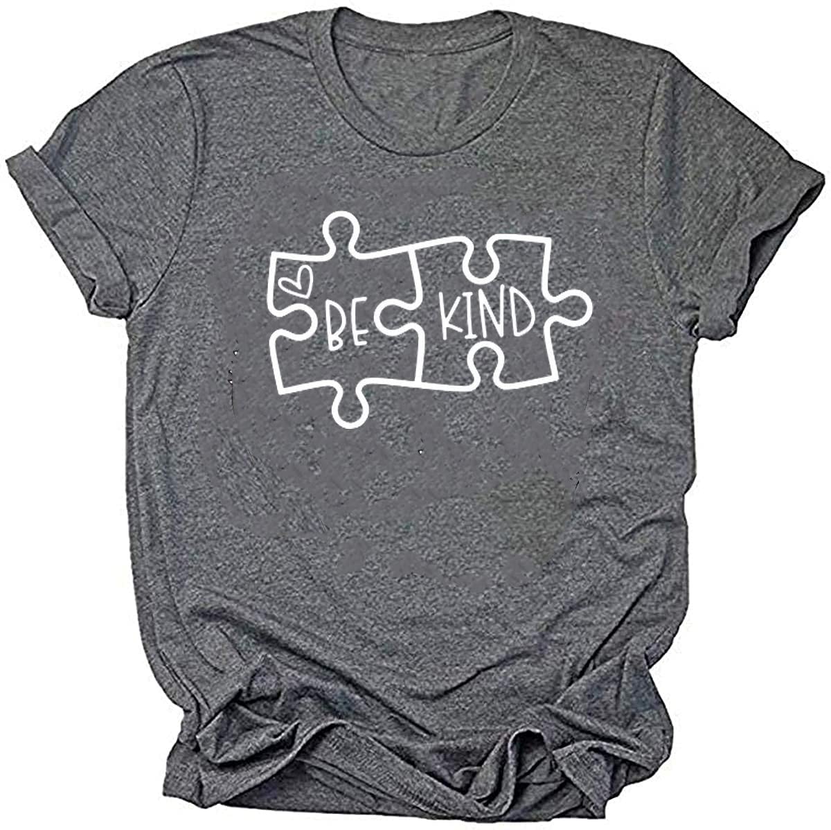 Woffccrd Women's Autism Awareness T-Shirt - Funny Graphic Short Sleeve Tee for Autistic Support & Kindness - Comfortable Casual Wear for Daily Use, Fundraising Events & Autism Awareness Month
