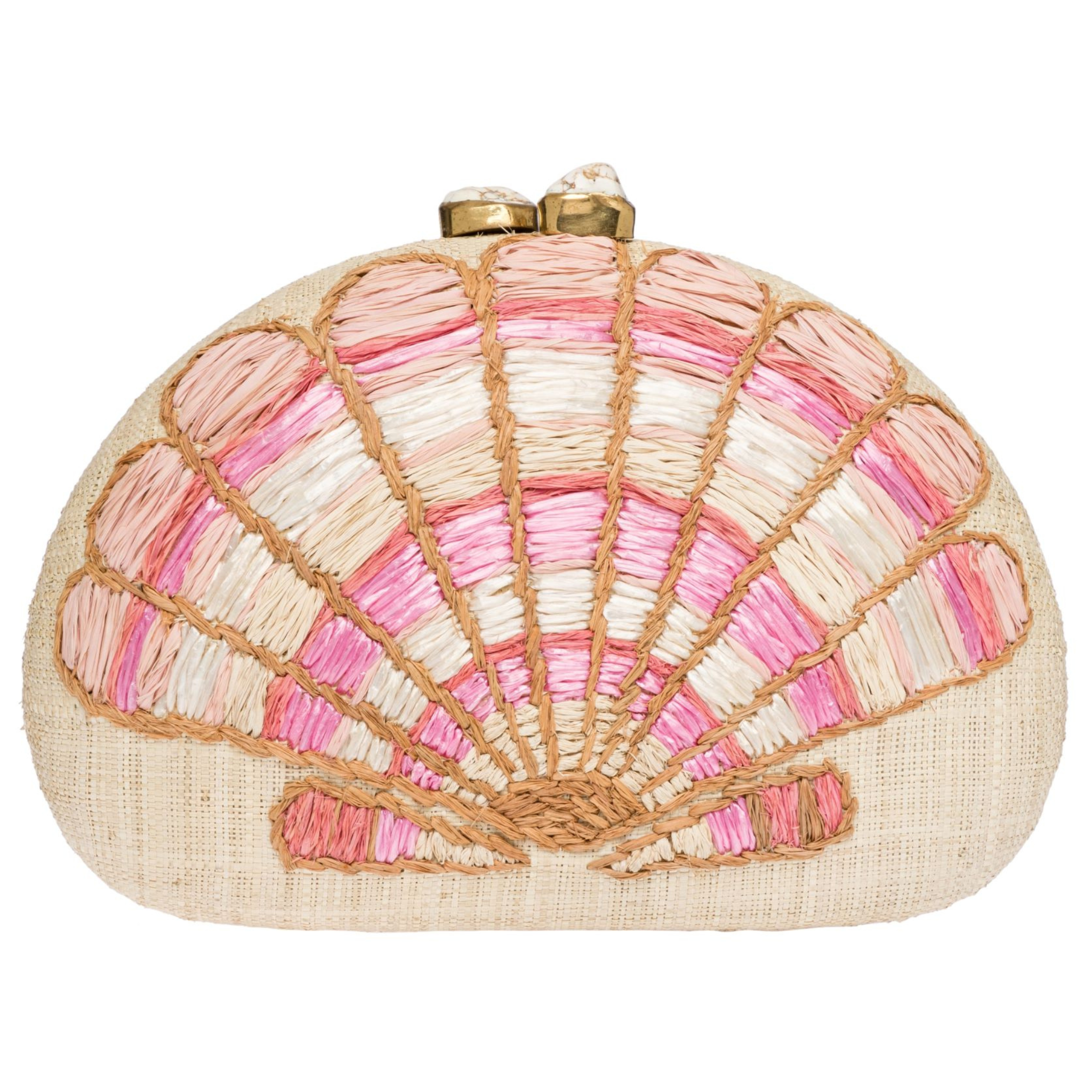 Berna Raffia Woven Shell Clutch Handbag - Natural Coral Beach Bag for Women | Perfect for Summer Vacations, Beach Weddings & Boho Fashion Accessories