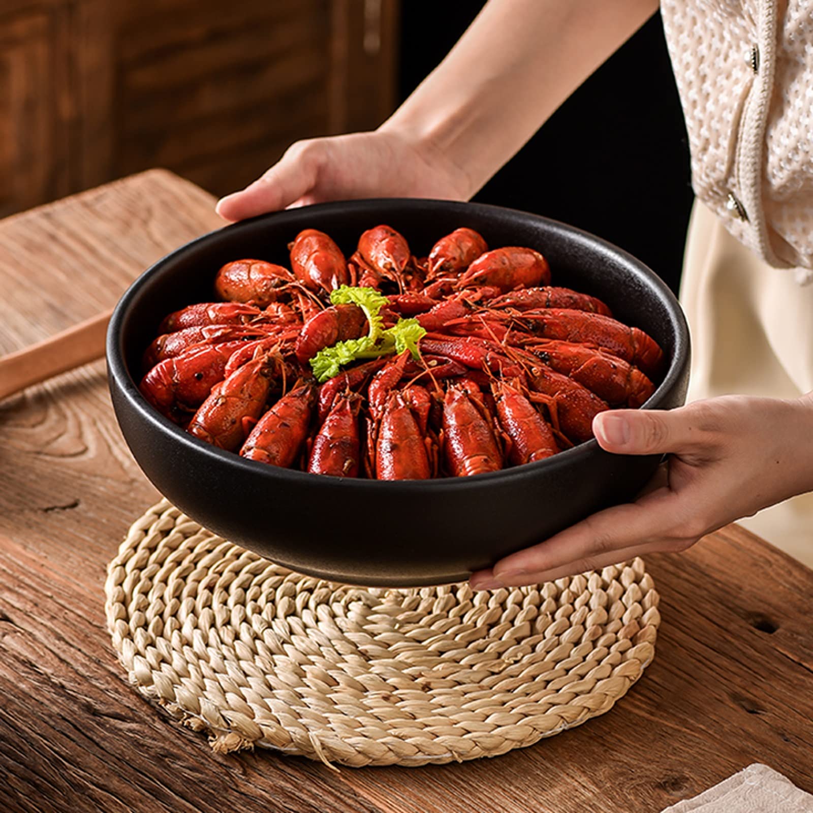 Salad Bowls Ceramic Soup Bowls - Porcelain Salad & Ramen Bowls, Large Cereal Bowls for Kitchen - Perfect for Soups, Salads, Ramen, and Breakfast Cereals (Color: A)