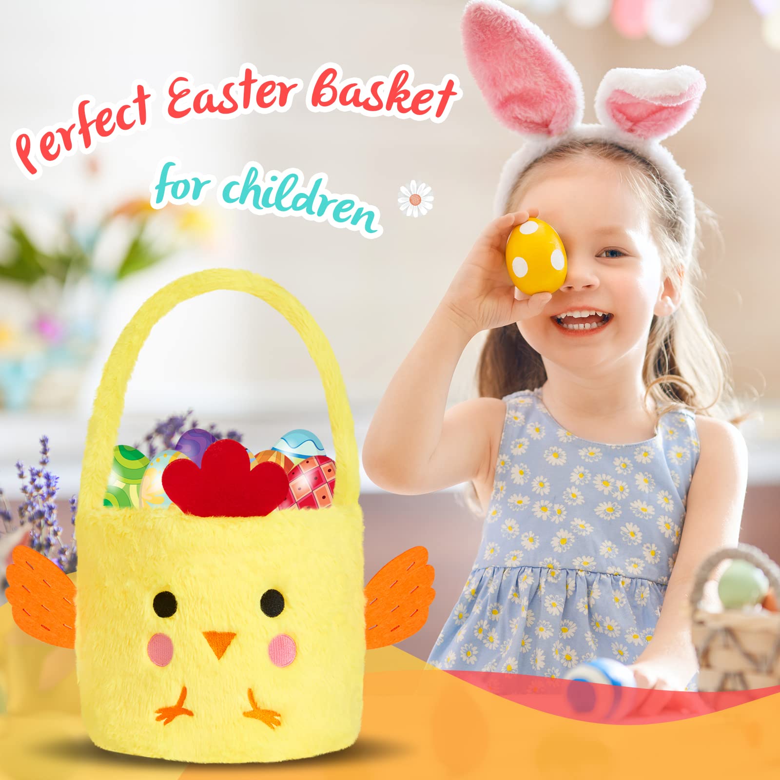 Bstaofy Easter Chicken Basket - Yellow Chick Egg Hunt Basket for Toddlers & Kids - Easter Egg Hunting Game Supplies - Party Decor & Gifts for Boys & Girls - Perfect for Easter Celebrations, Egg Hunts, and Spring Parties