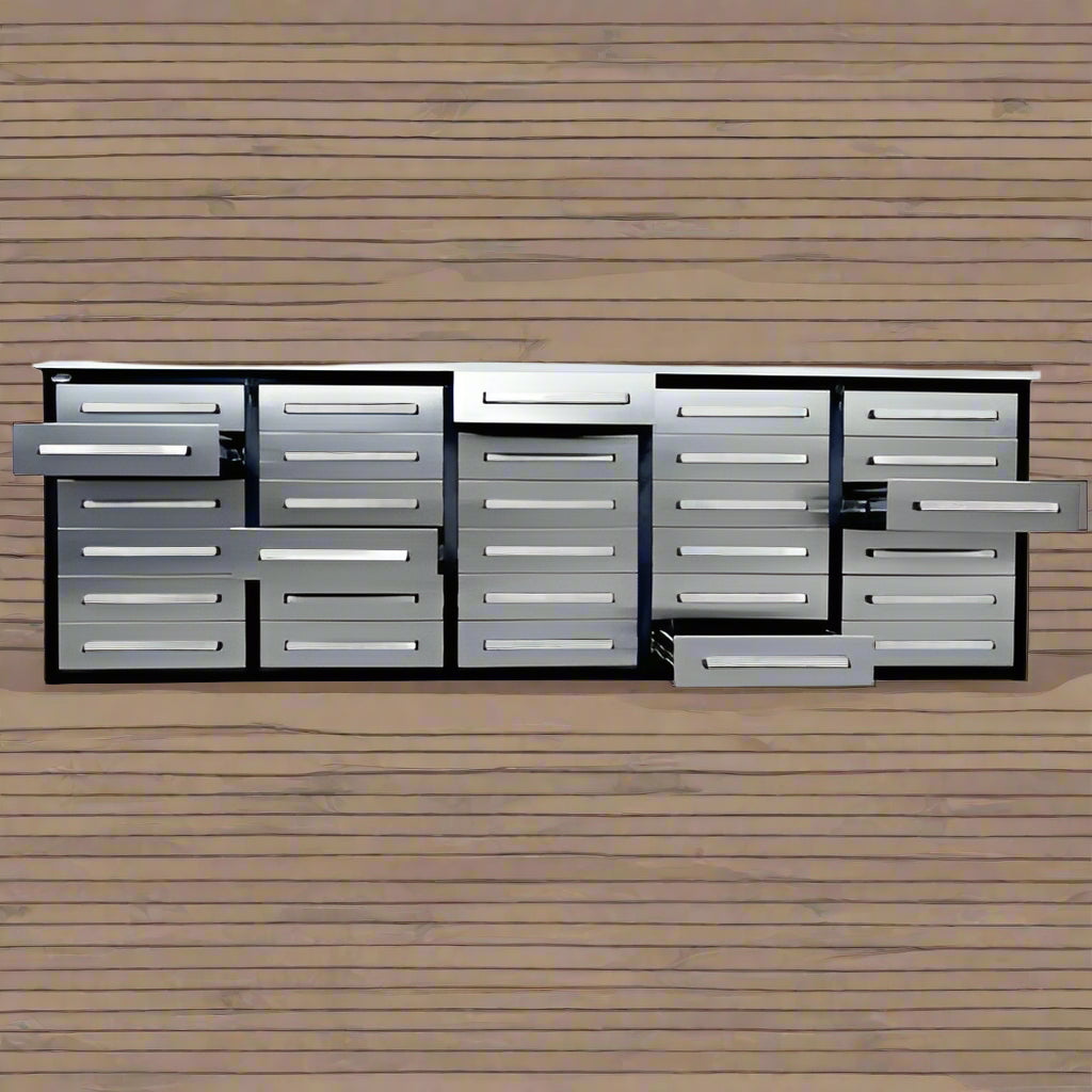 10 FT Heavy Duty Stainless Steel Workbench with 30/18 Drawers - Garage Storage Cabinet & Tool Organizer for Workshop, Auto Repair, and DIY Projects