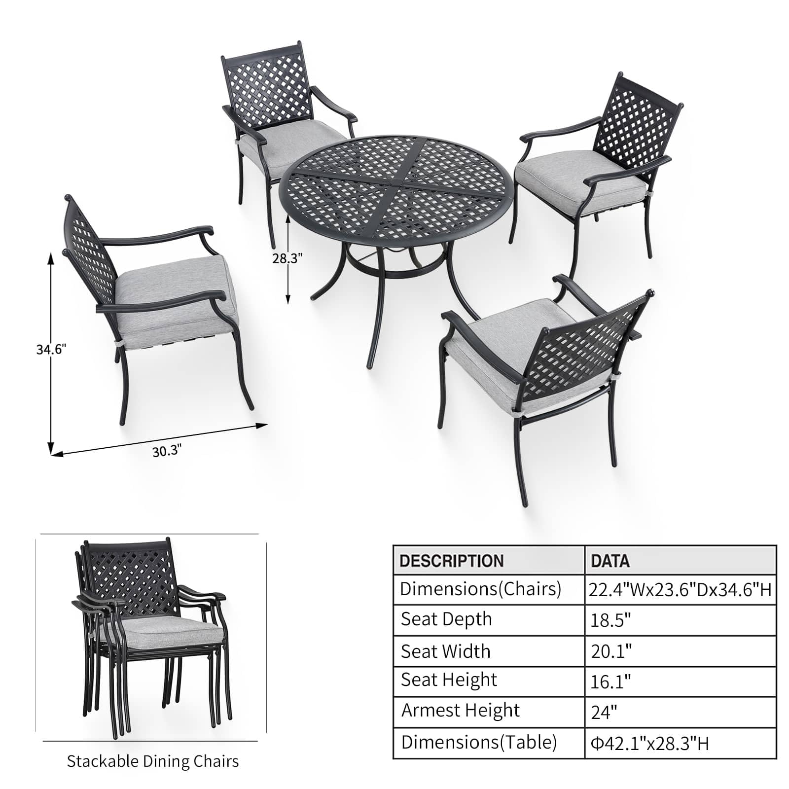 PatioFestival 5-Piece Heavy-Duty Round Outdoor Dining Set with 4 Stackable Chairs - Perfect for Backyard, Garden, Patio & Indoor Dining | Weather-Resistant Outdoor Furniture