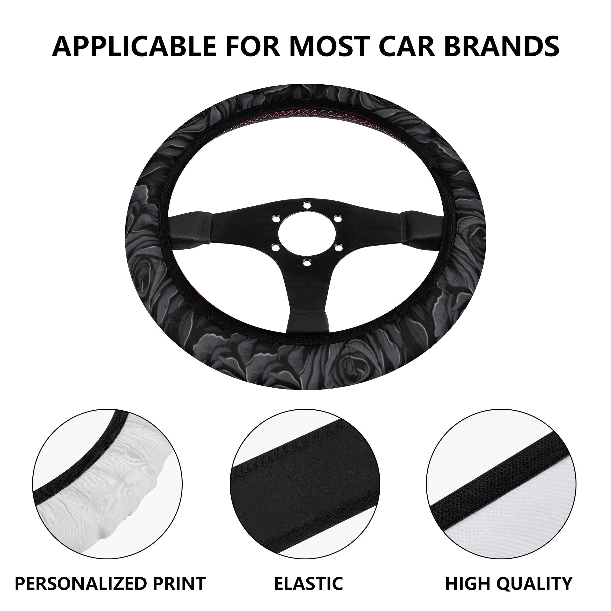 Premium Black Roses Car Steering Wheel Cover - Non-Slip Grip, Universal Fit for Most Vehicles - Perfect for Driving Comfort & Interior Decoration