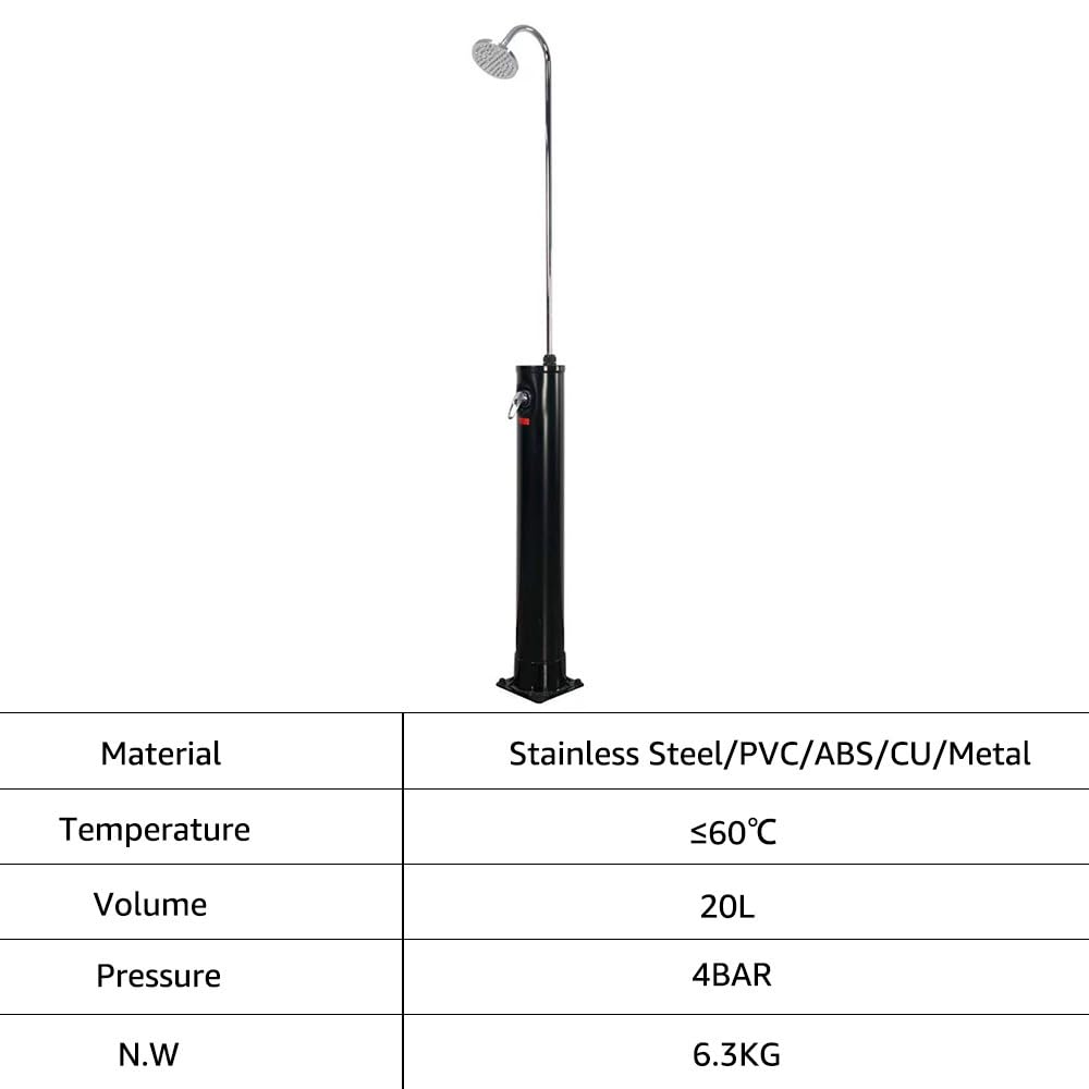 5.3 Gallon Solar Outdoor Shower with Adjustable Shower Head & Foot Tap - Portable Solar Heated Camping Shower for Beach, Pool, Garden, Backyard, RV - Perfect for Off-Grid Showers, Camping Trips & Outdoor Adventures