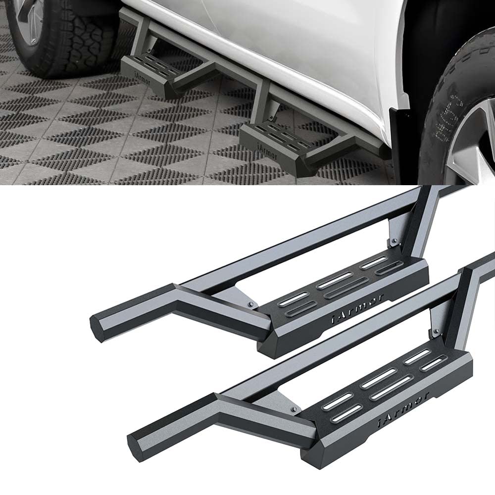 HD Ridez SS Drop Steps Armor Compatible with Chevy Silverado & GMC Sierra 1500 2019-2025 Crew Cab | 2500HD/3500HD 2020-2025 | Silverado 1500 LTD/Sierra 1500 LD 2022 | Heavy Duty Running Boards for Off-Road & Truck Protection